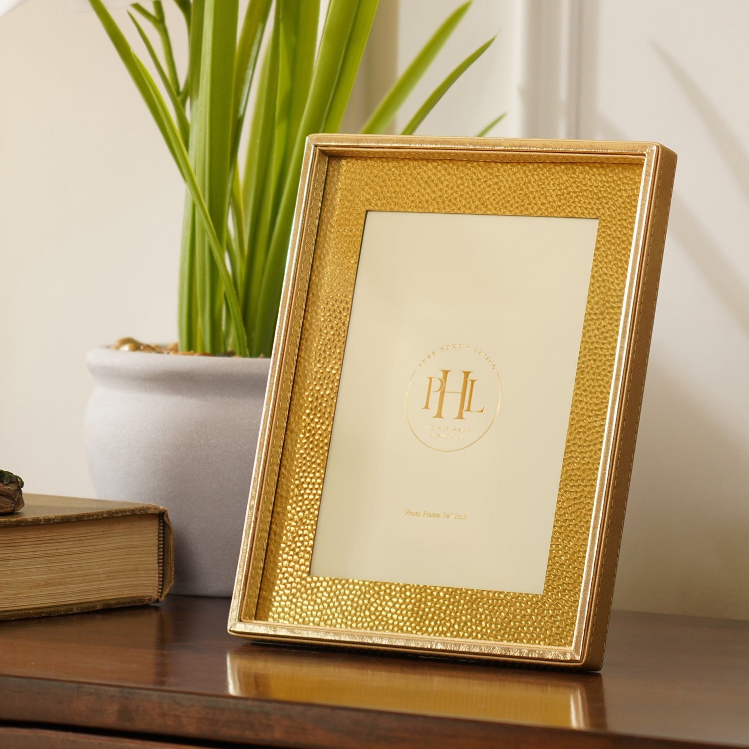 Gold Faux Leather Hammered Photo Frame