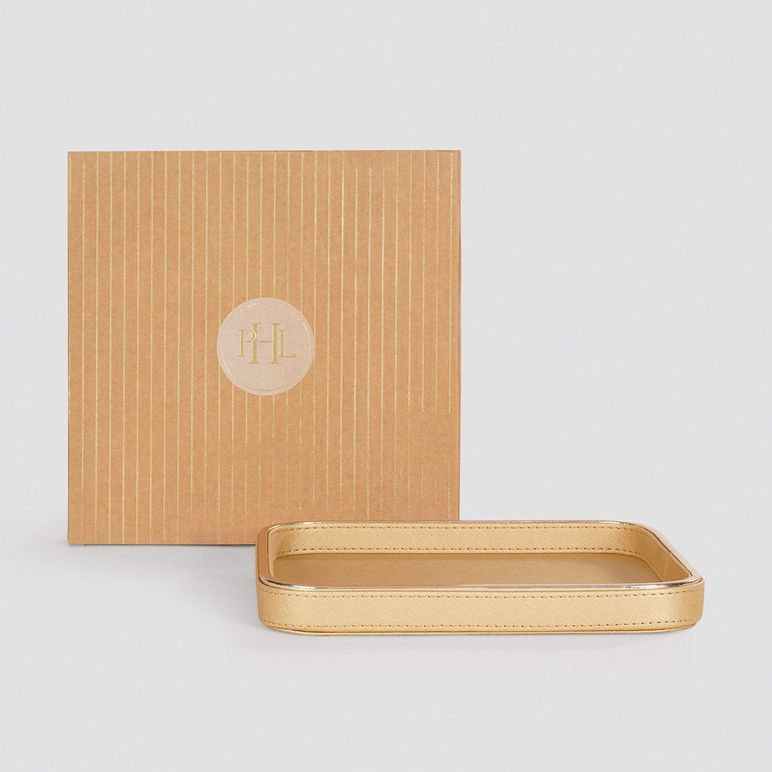 Gold Faux Leather Round Edge Platter - Small