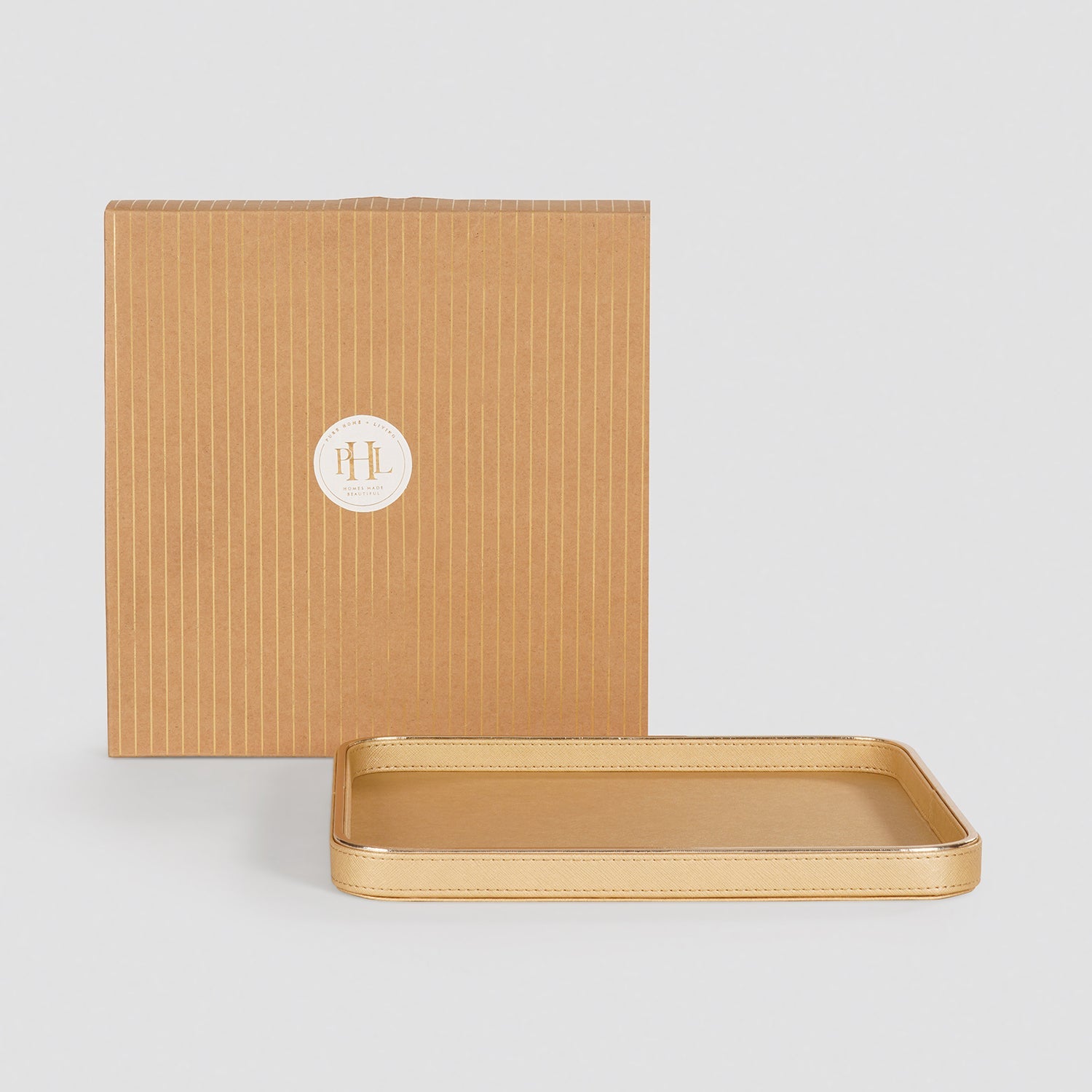 Gold Faux Leather Round Edge Platter - Large
