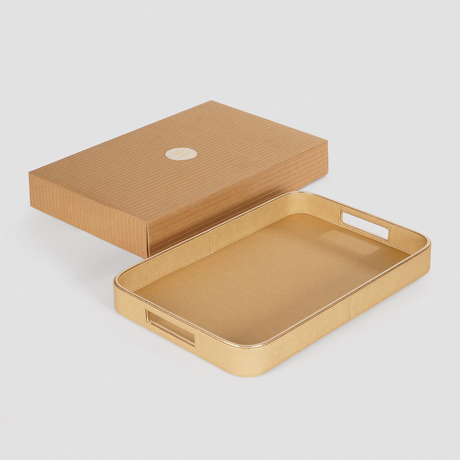 Gold Faux Leather Round Edge Rectangular Tray