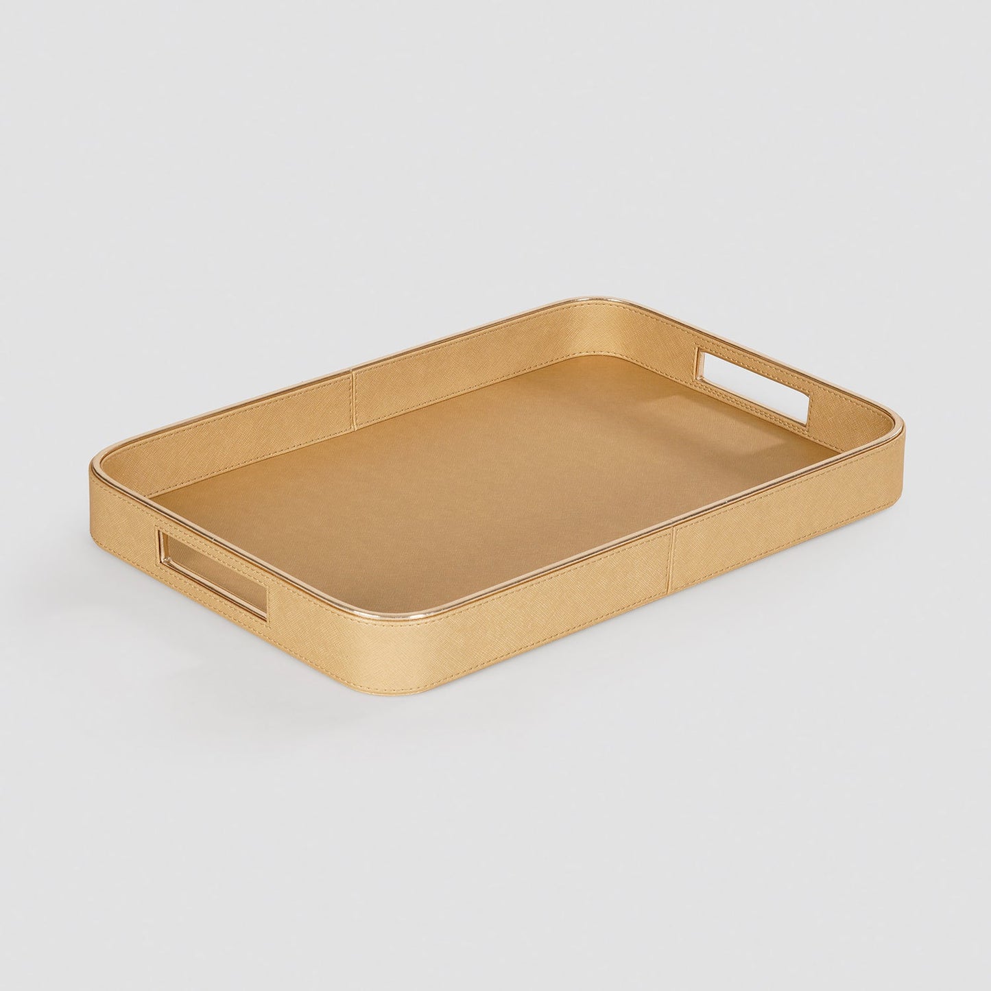 Gold Faux Leather Round Edge Rectangular Tray
