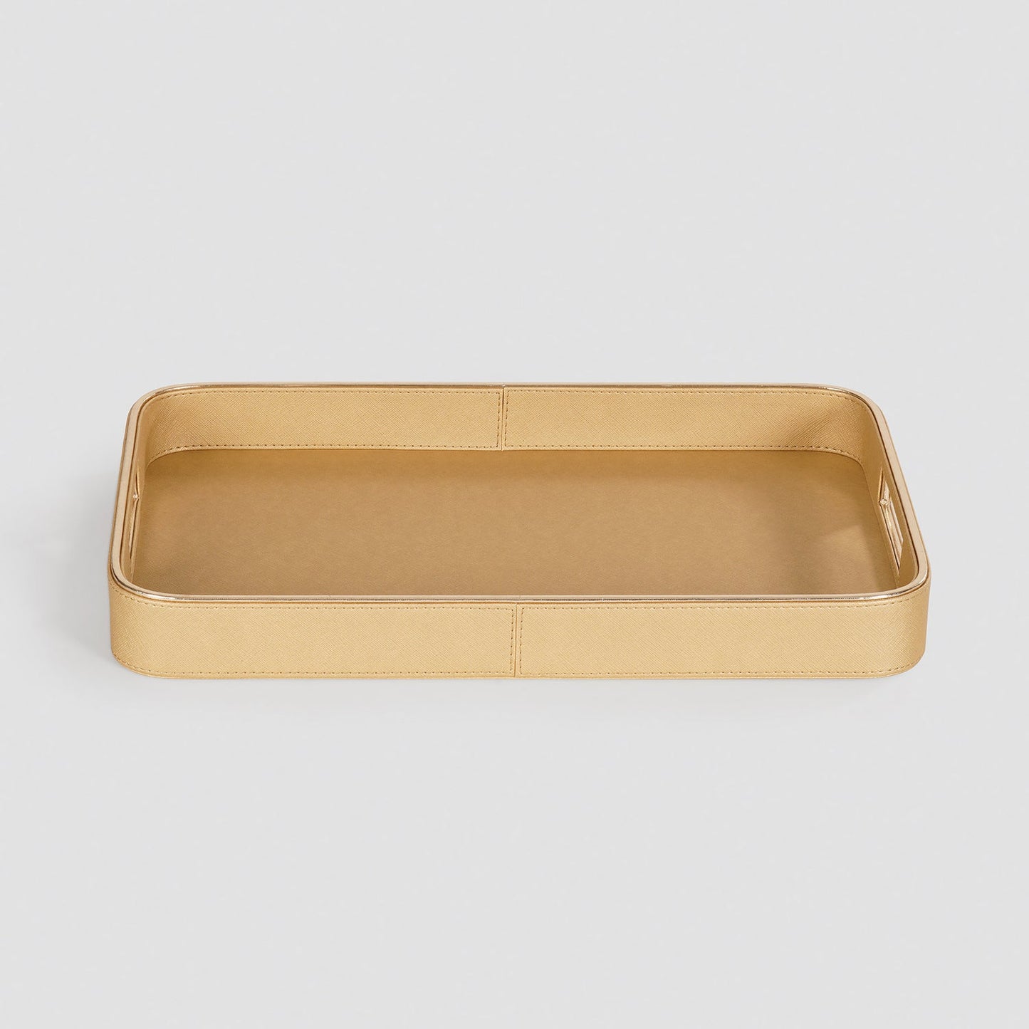 Gold Faux Leather Round Edge Rectangular Tray