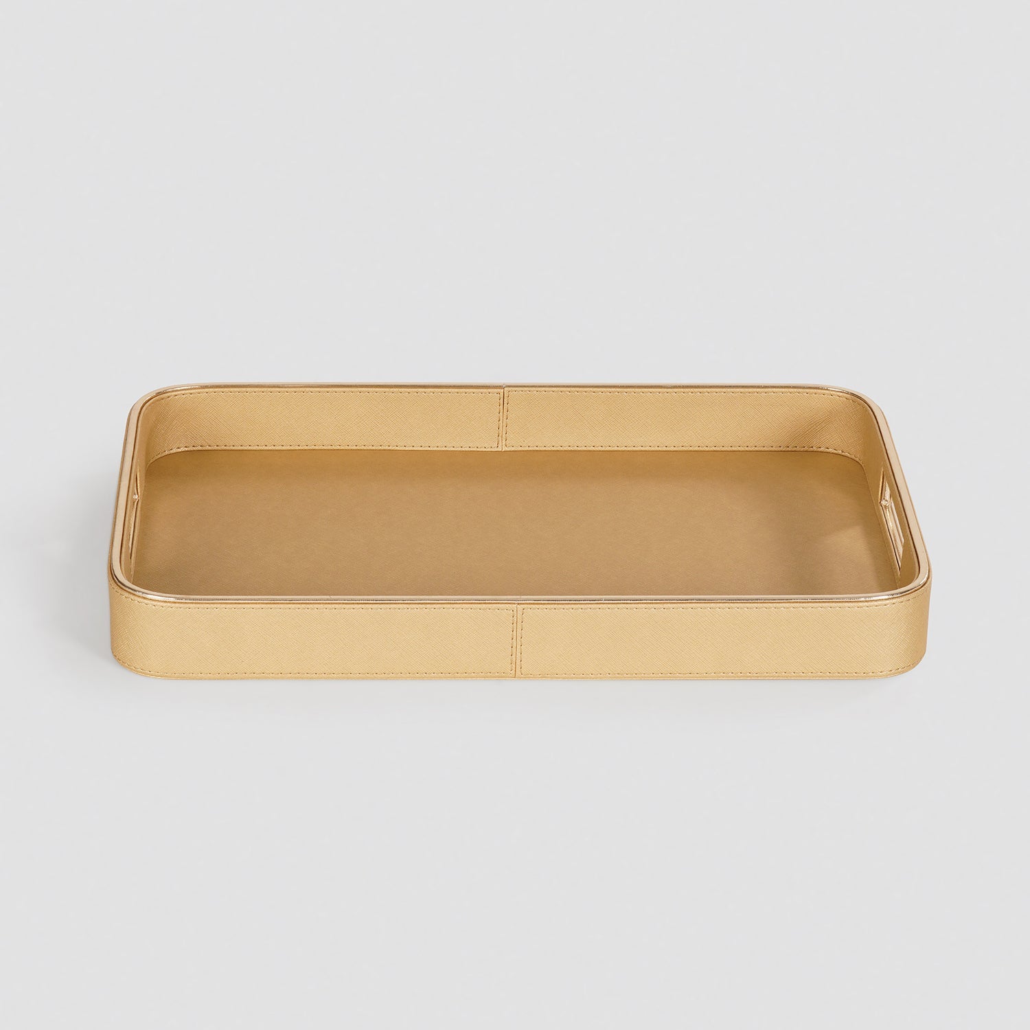 Gold Faux Leather Round Edge Rectangular Tray