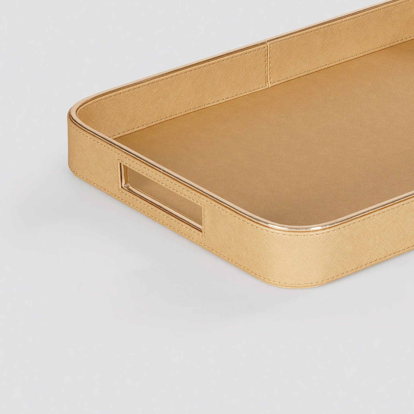 Gold Faux Leather Round Edge Rectangular Tray