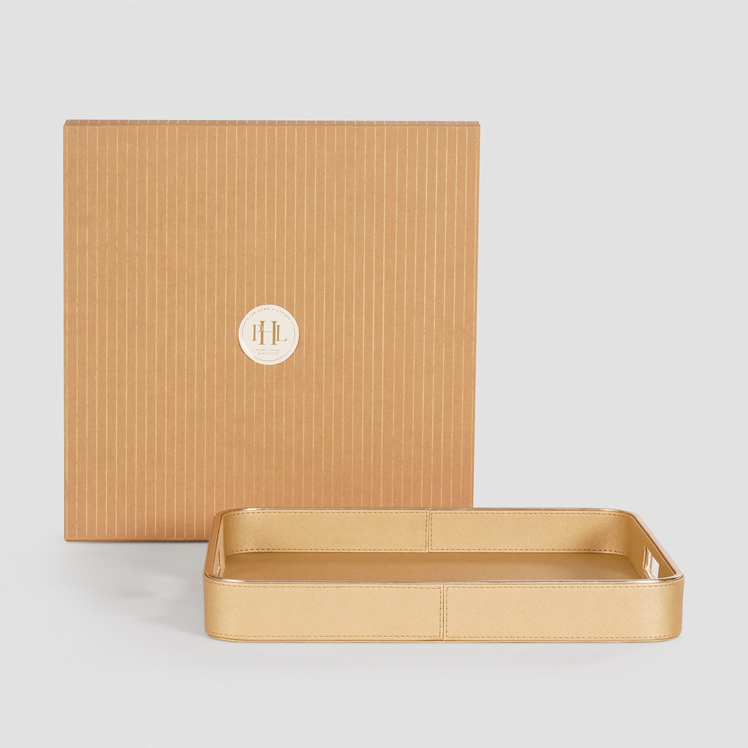 Gold Faux Leather Round Edge Square Tray