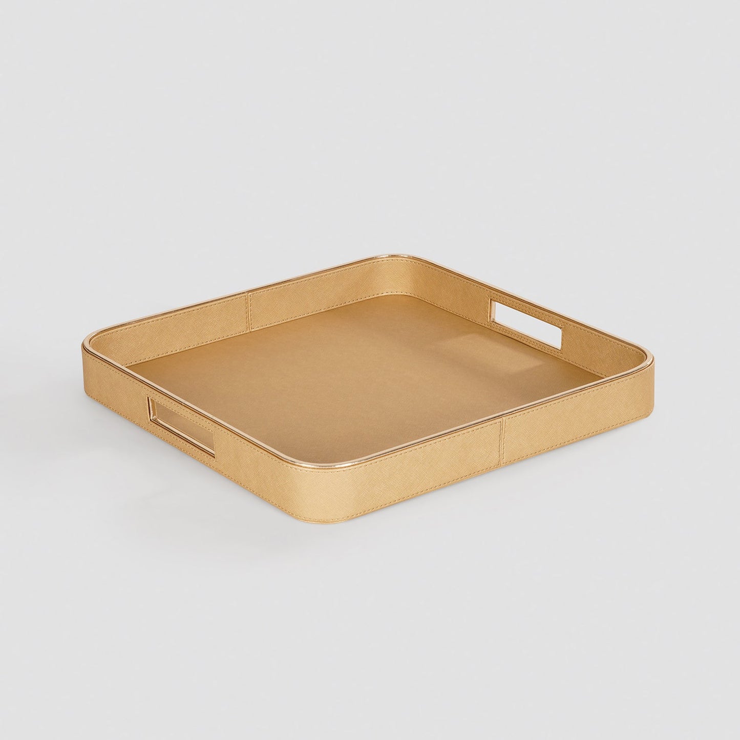 Gold Faux Leather Round Edge Square Tray