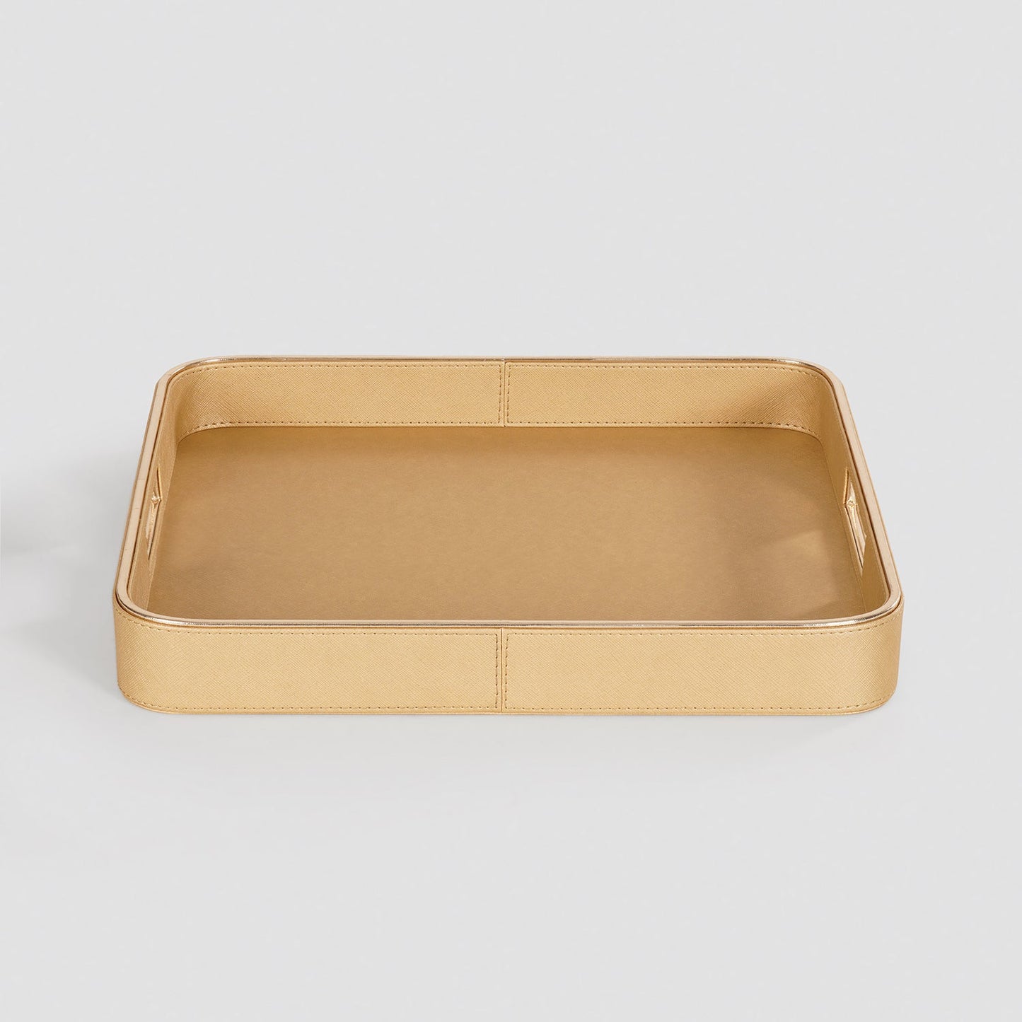 Gold Faux Leather Round Edge Square Tray