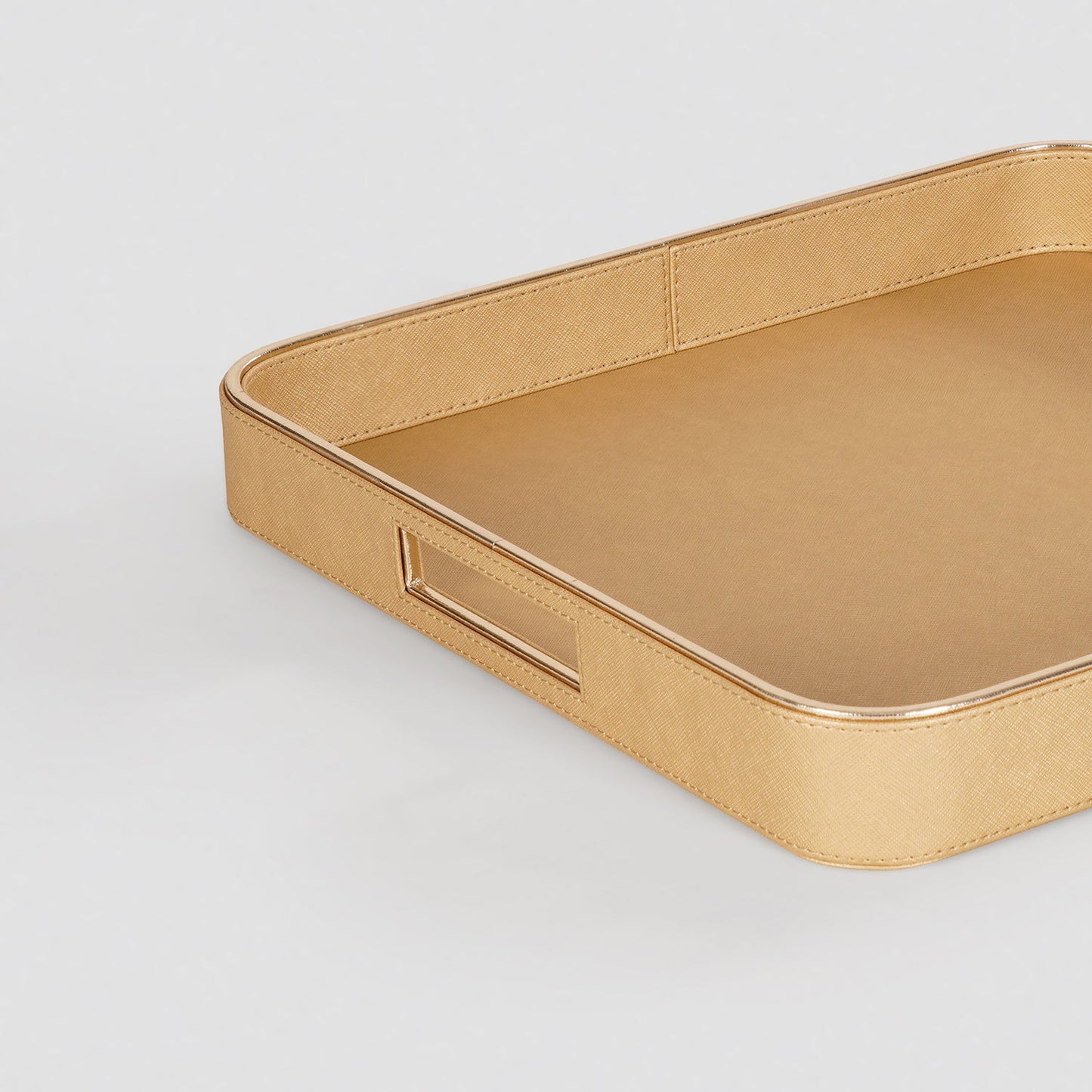 Gold Faux Leather Round Edge Square Tray