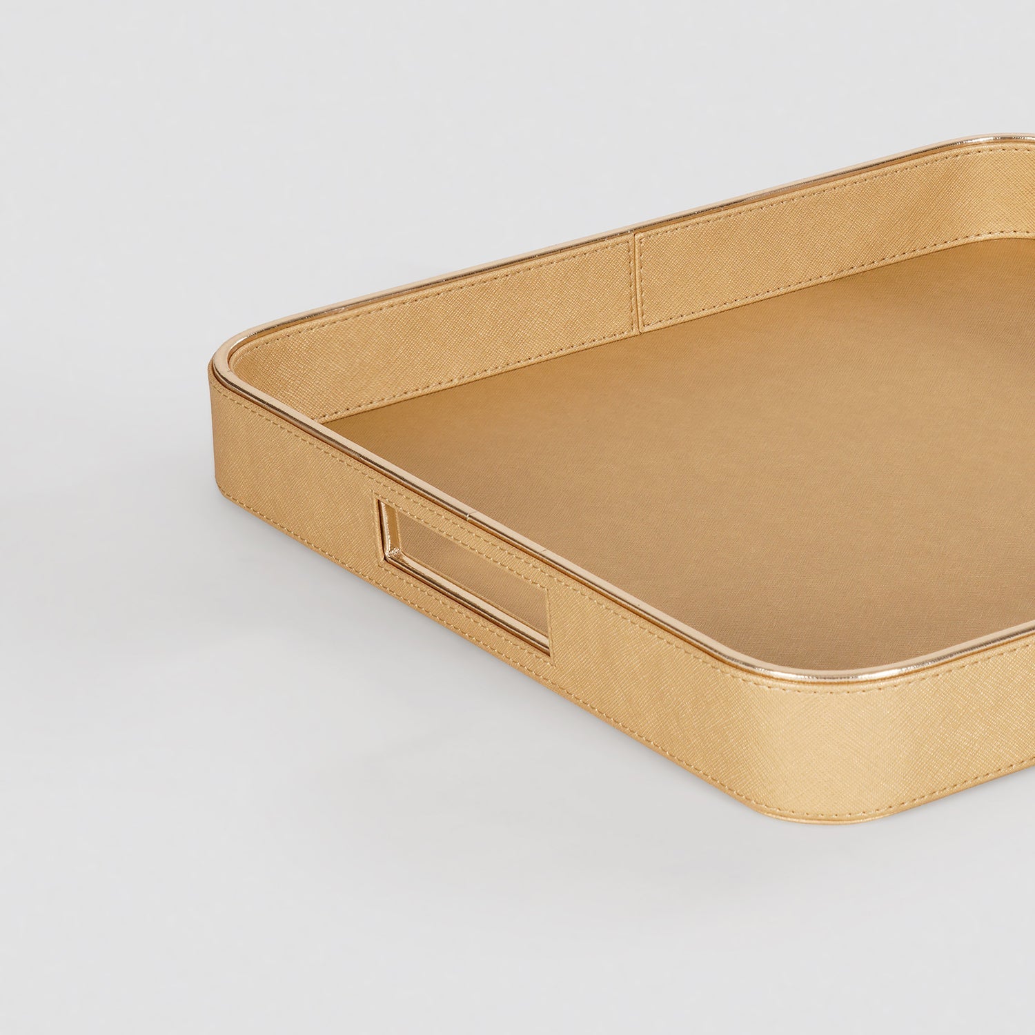 Gold Faux Leather Round Edge Square Tray