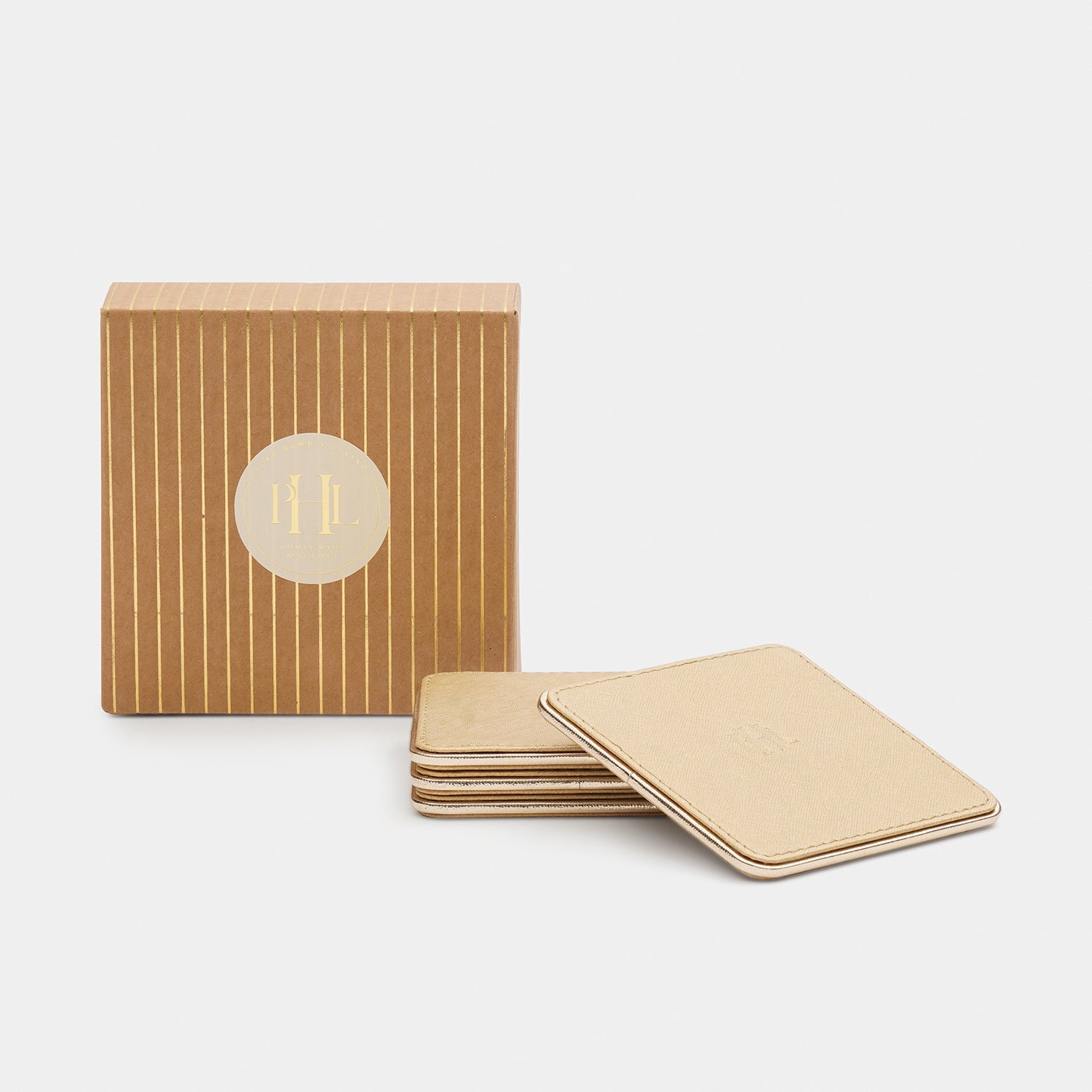 Set of 4 Gold Faux Leather Coasters