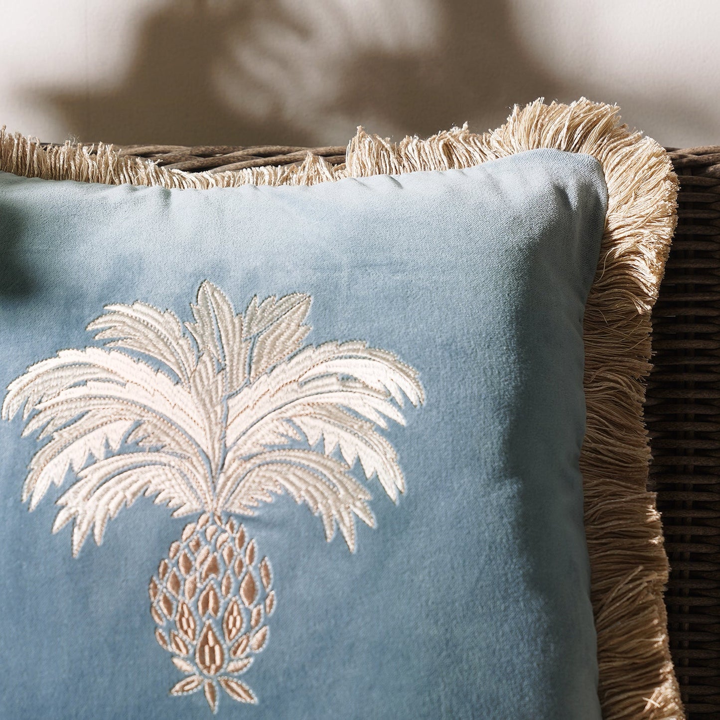 Blue Ananas Embroidered Cushion Cover