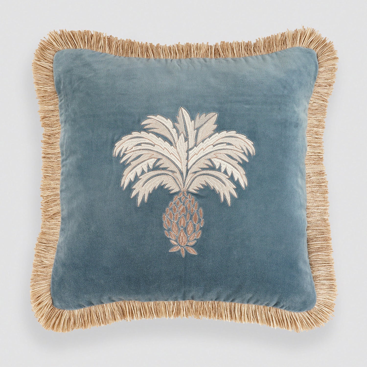 Blue Ananas Embroidered Cushion Cover