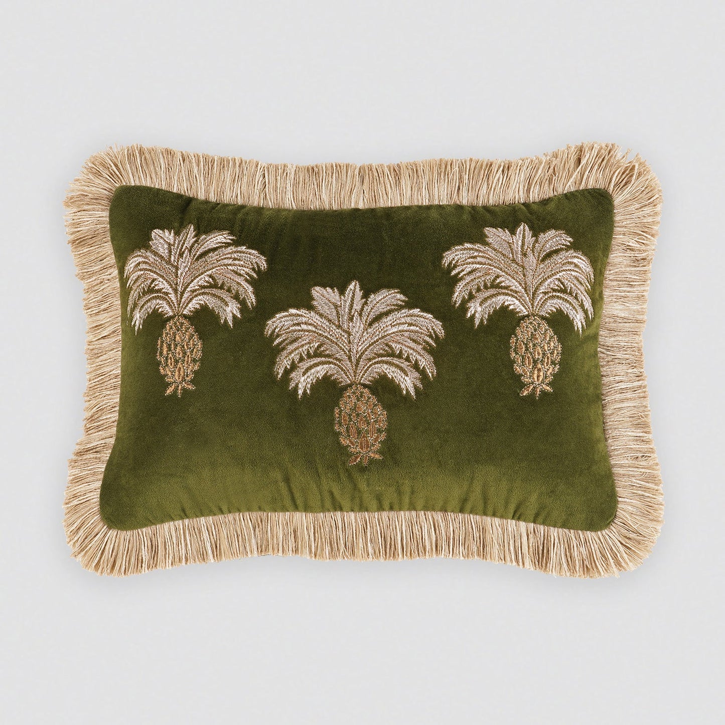 Green Ananas Embroidered Cushion Cover