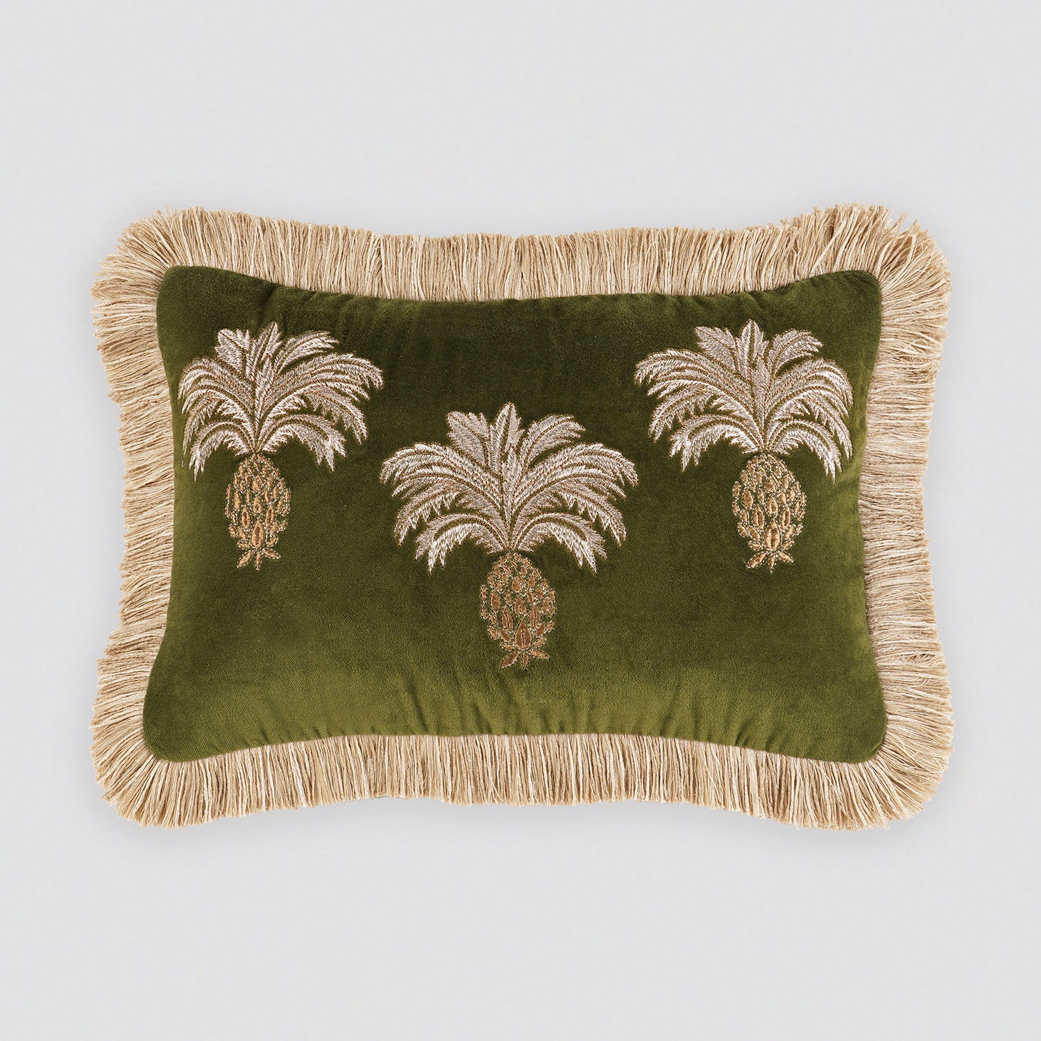 Green Ananas Embroidered Cushion Cover