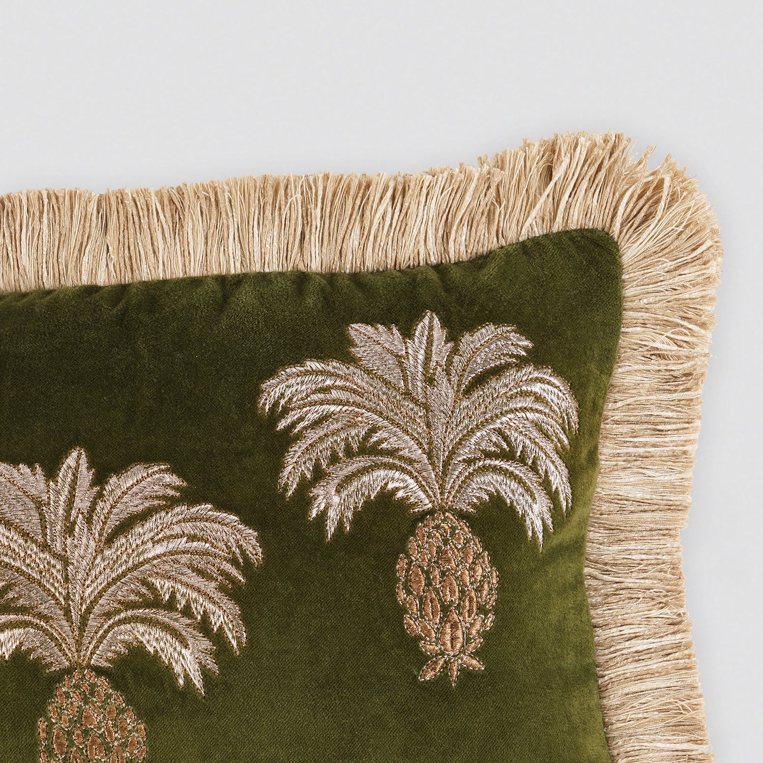 Green Ananas Embroidered Cushion Cover