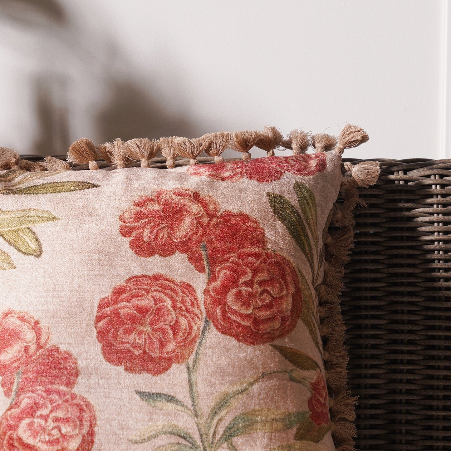 Beige and Red Jolies Fleur Cushion Cover