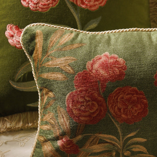Green Jardin De Rose Cushion Cover
