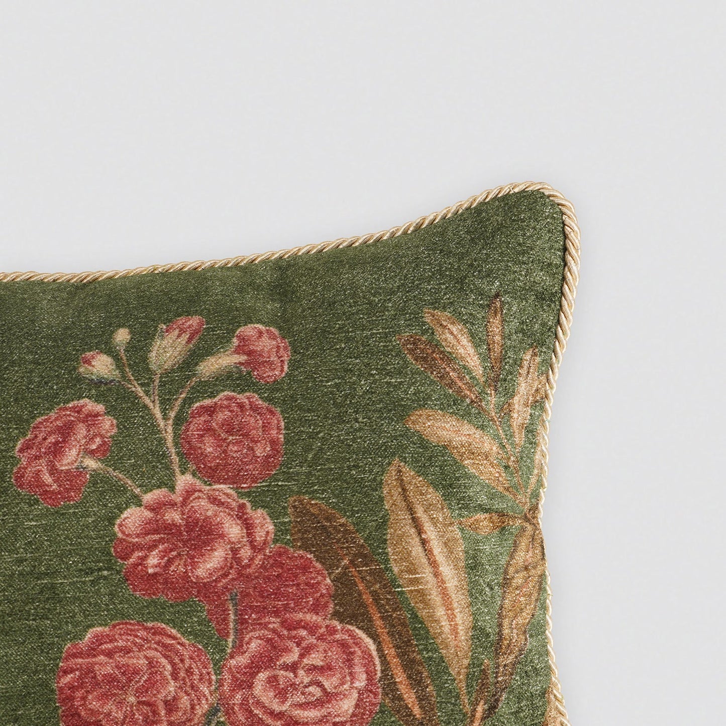 Green Jardin De Rose Cushion Cover