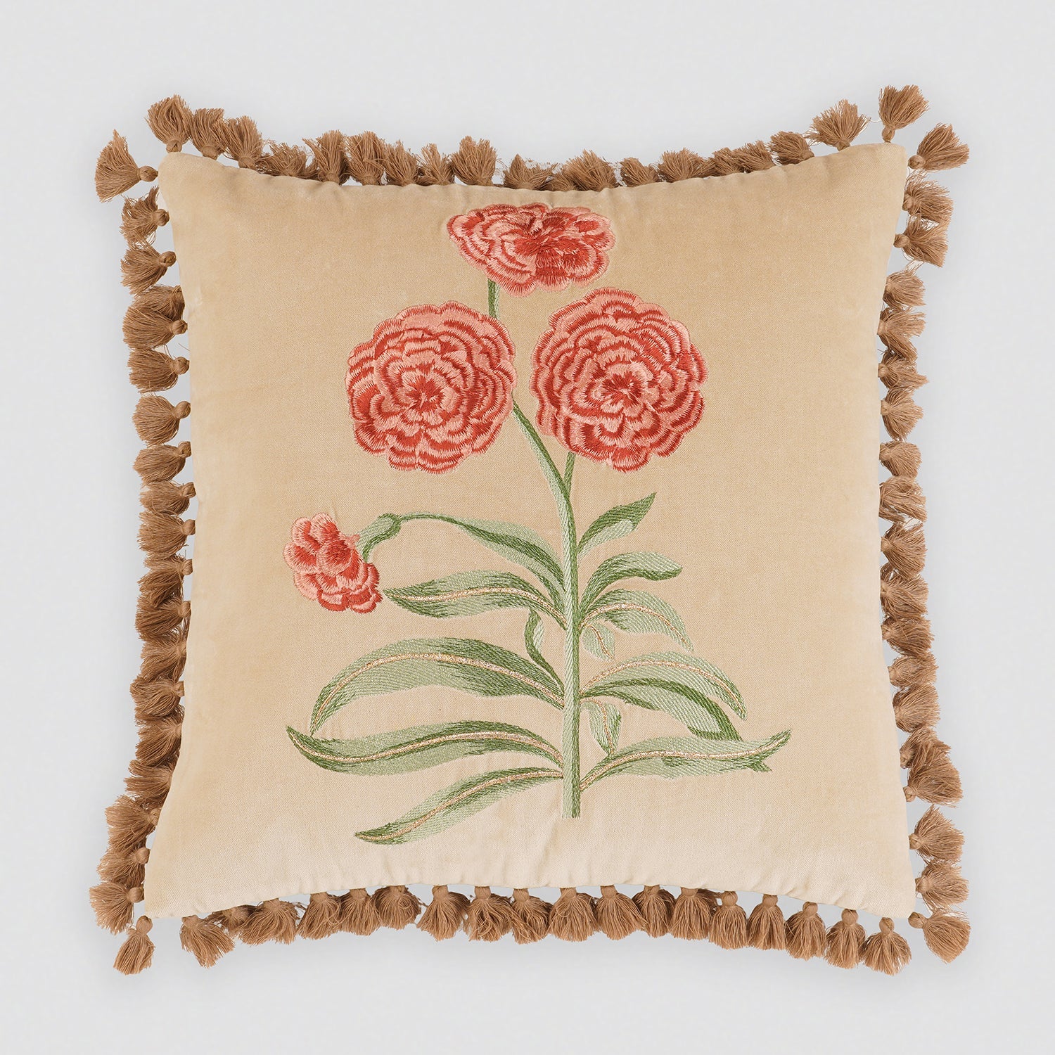 Beige Rose Embroidered Cushion Cover