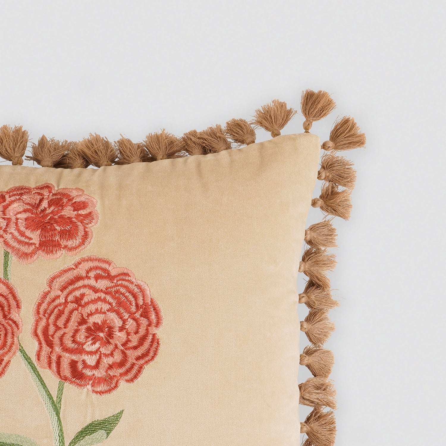 Beige Rose Embroidered Cushion Cover