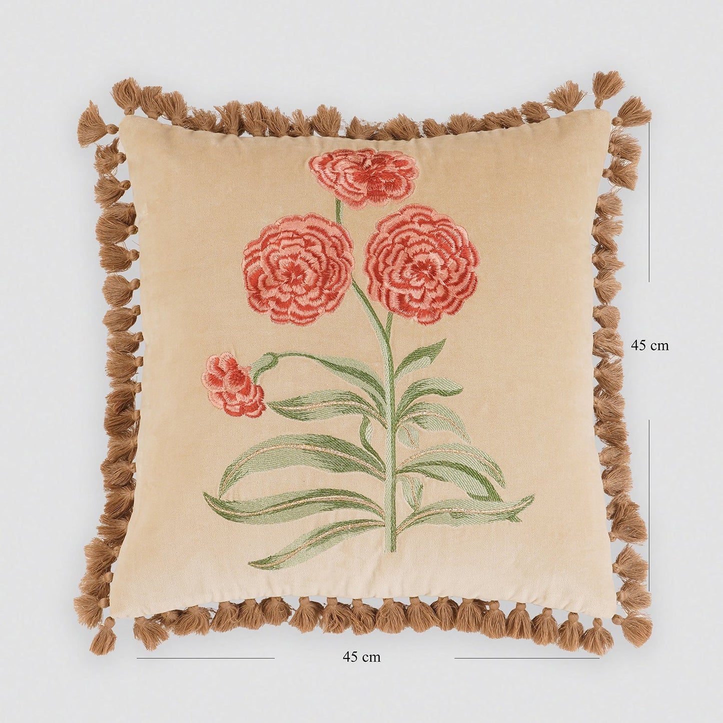 Beige Rose Embroidered Cushion Cover