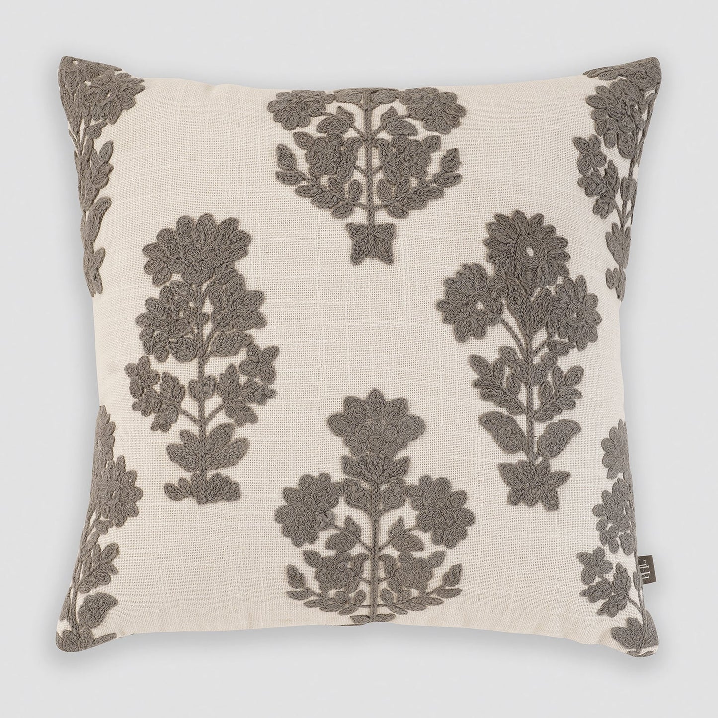 Cream Grey Embroidered Square Cushion Cover