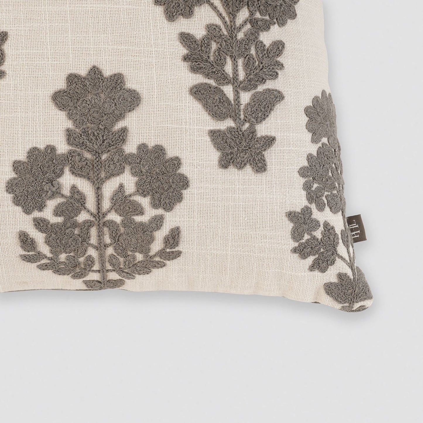 Cream Grey Embroidered Square Cushion Cover