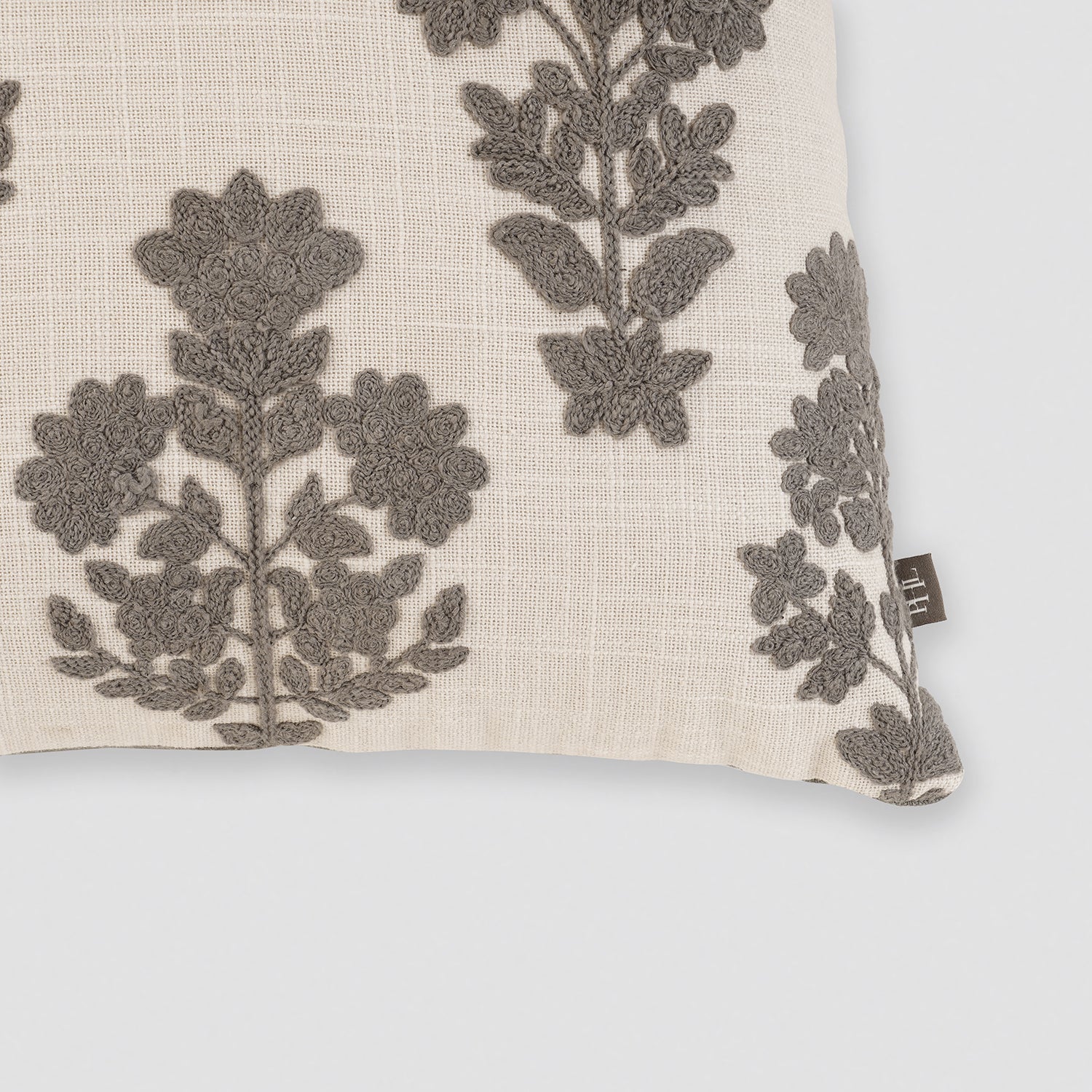 Cream Grey Embroidered Square Cushion Cover