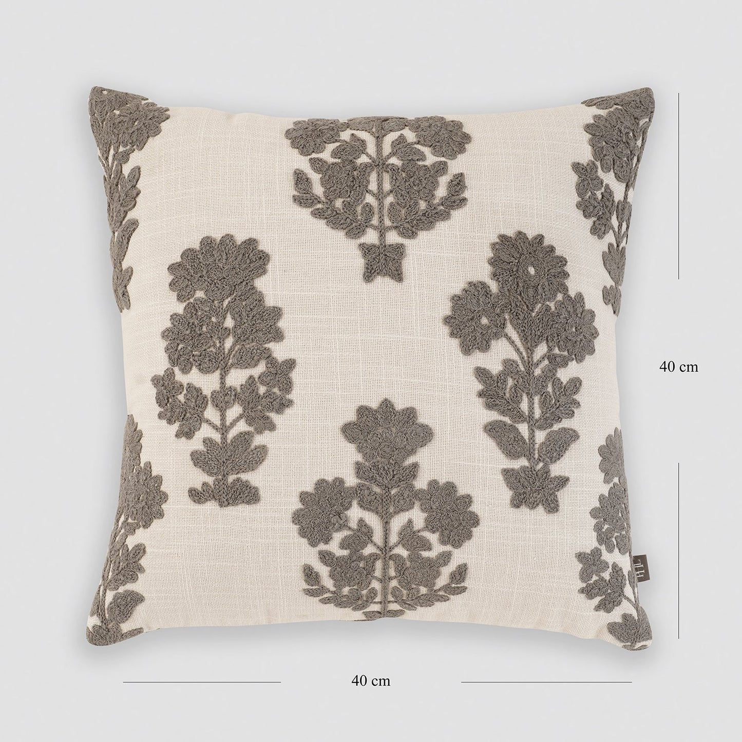 Cream Grey Embroidered Square Cushion Cover