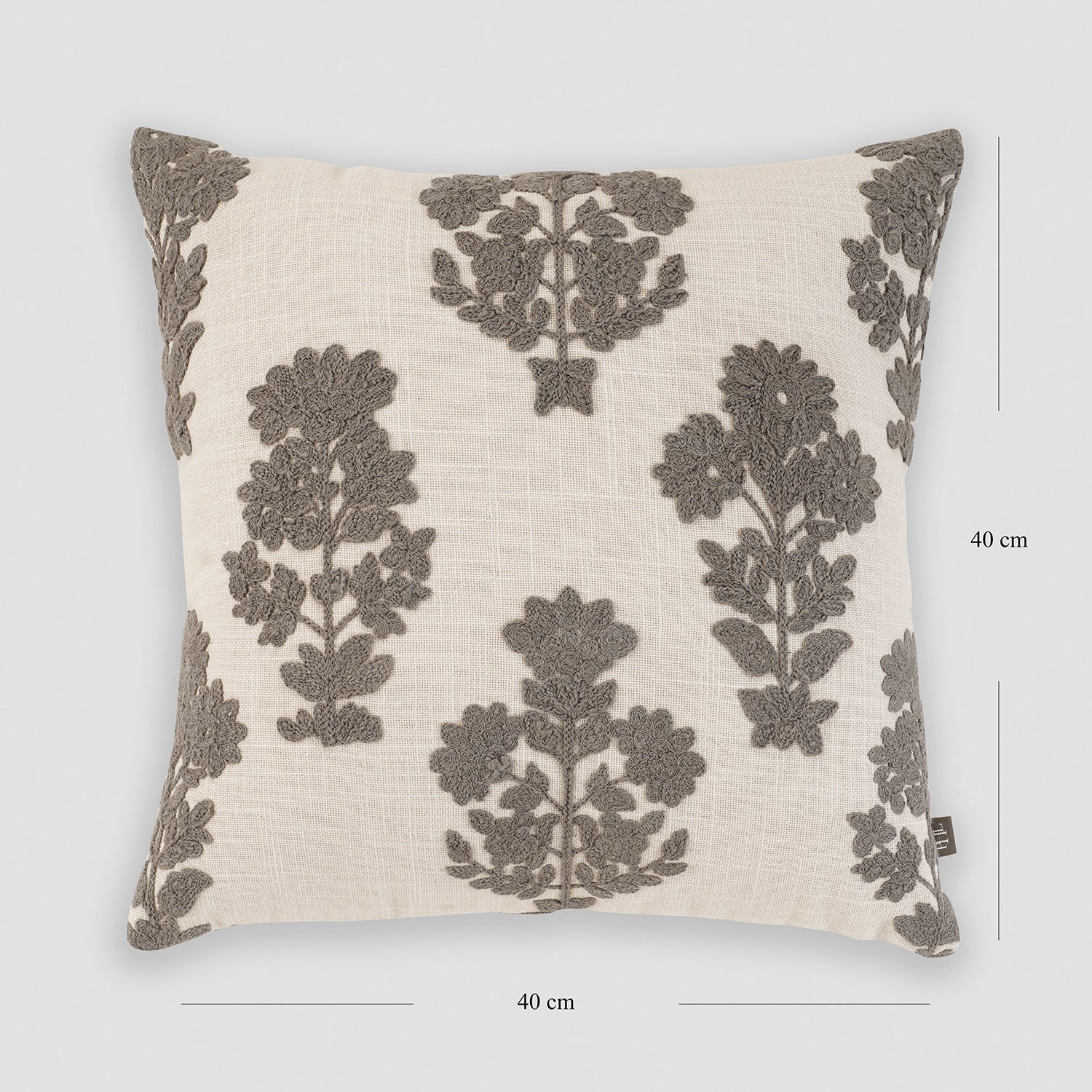 Cream Grey Embroidered Square Cushion Cover