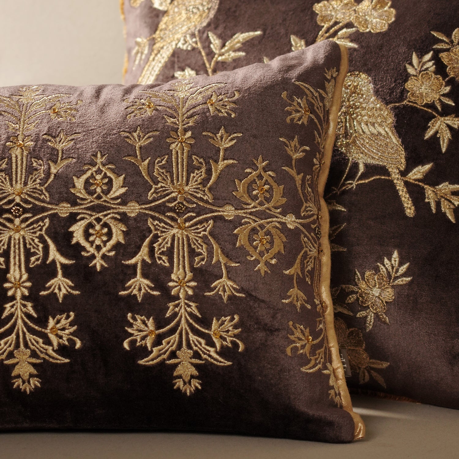 Purple Gold Embroidered Velvet Rectangle Cushion Cover