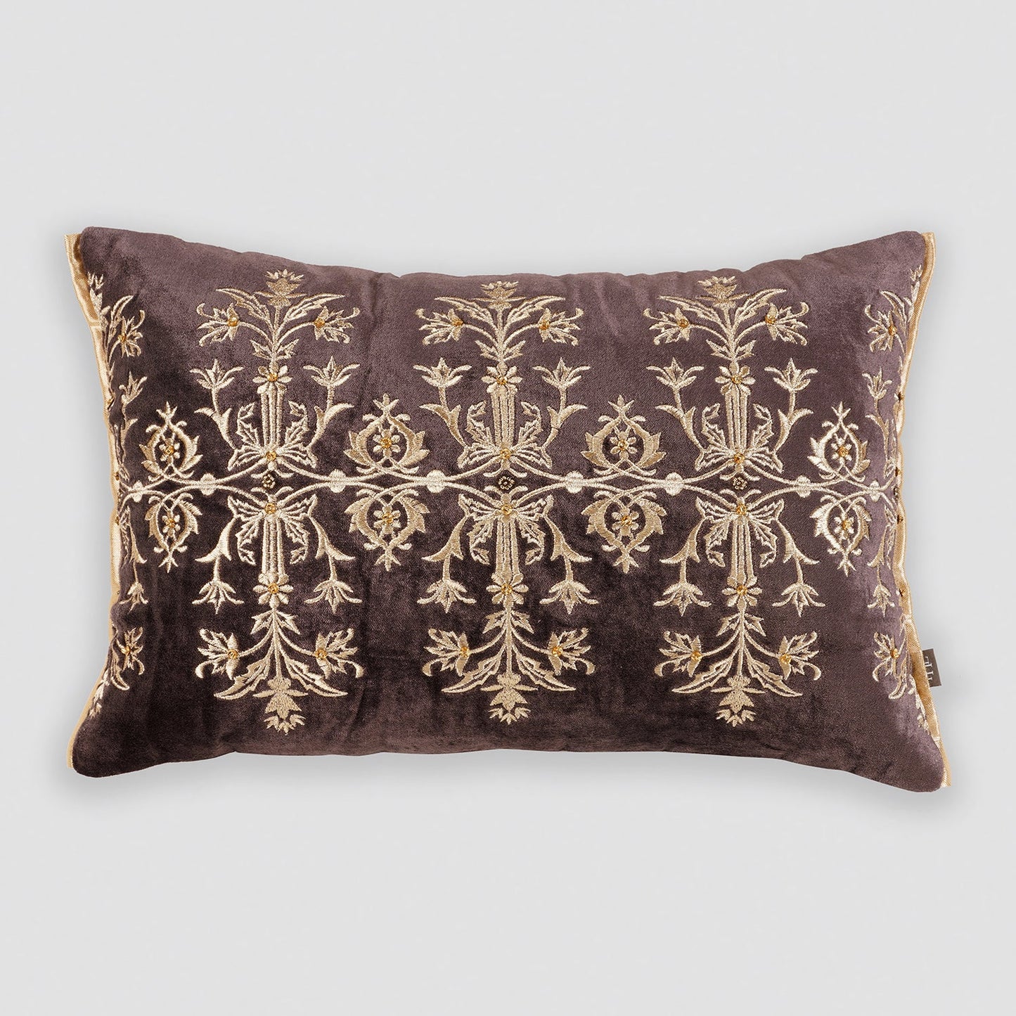 Purple Gold Embroidered Velvet Rectangle Cushion Cover