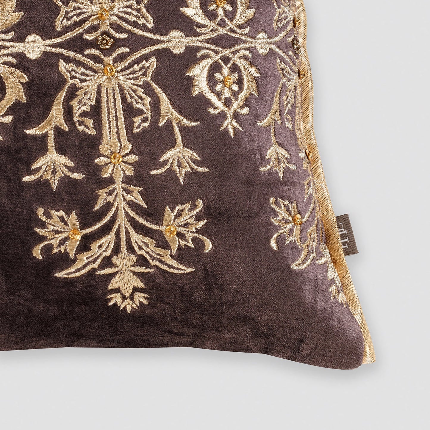 Purple Gold Embroidered Velvet Rectangle Cushion Cover