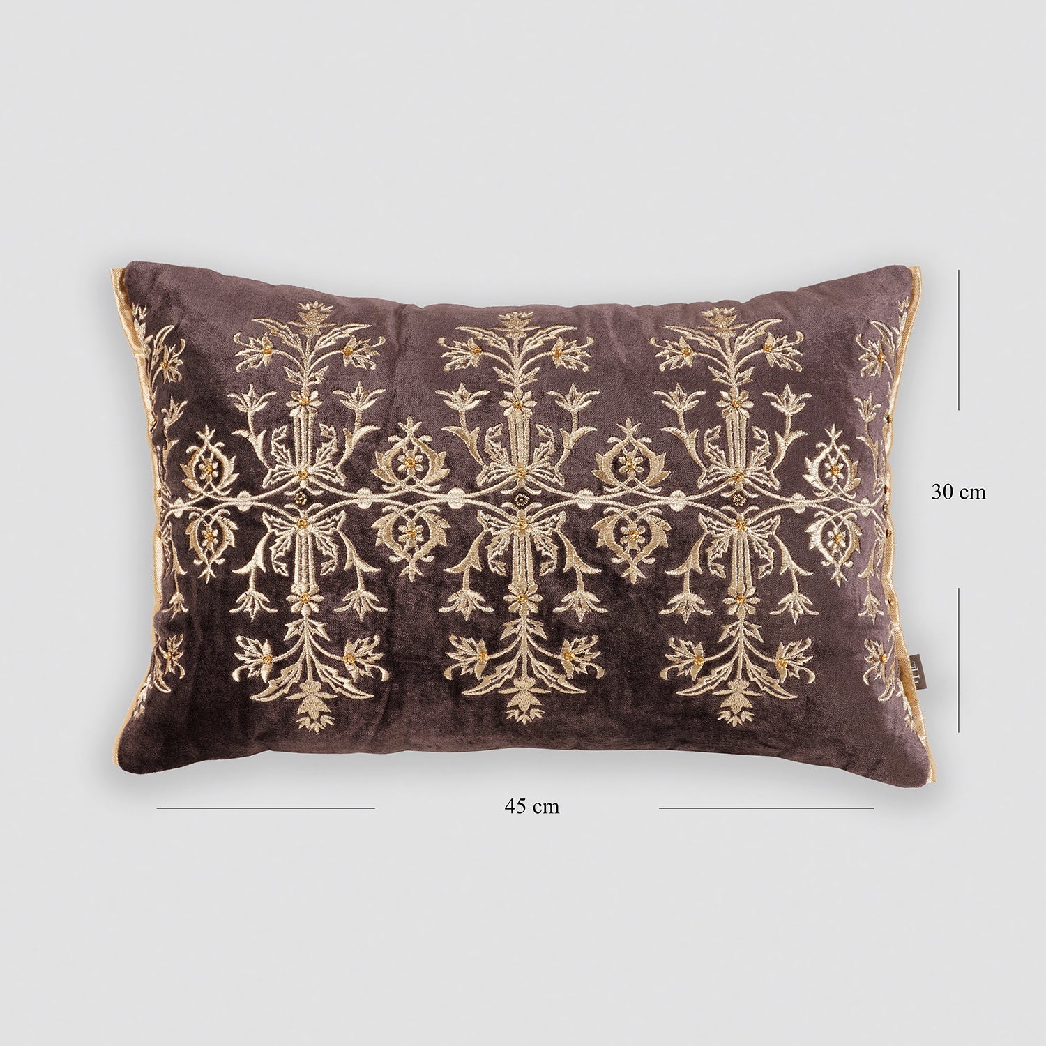 Purple Gold Embroidered Velvet Rectangle Cushion Cover