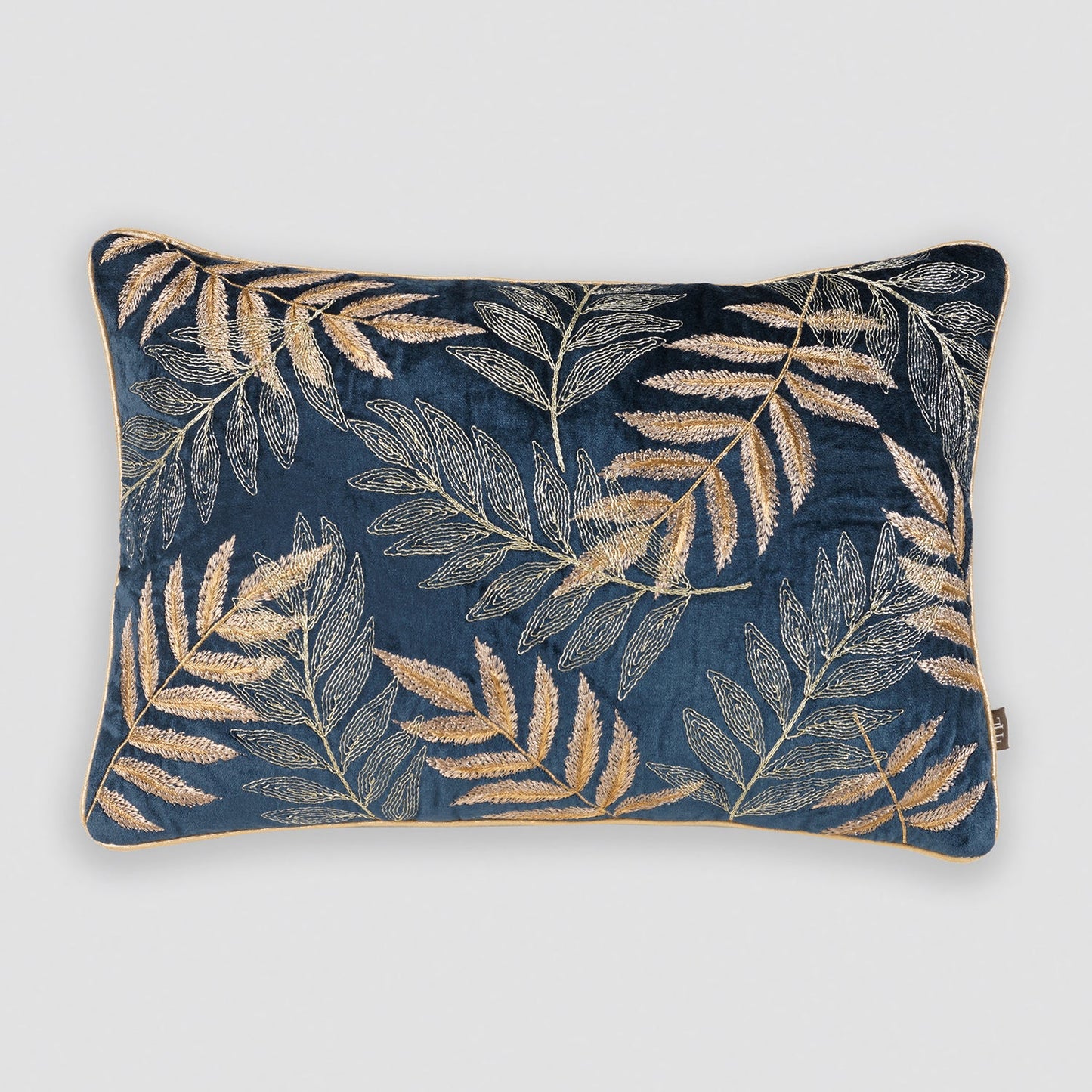 Navy Embroidered Velvet Rectangle Cushion Cover