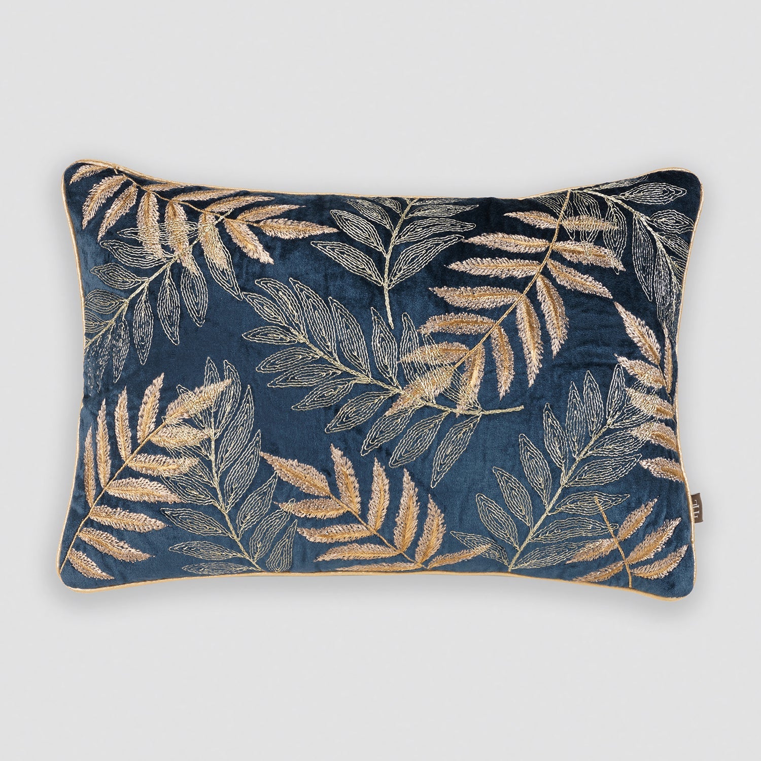 Navy Embroidered Velvet Rectangle Cushion Cover