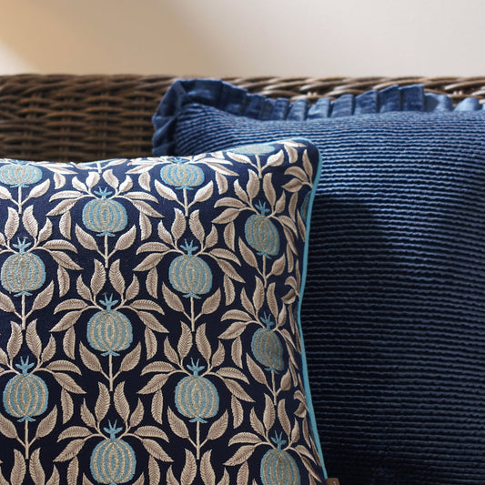 Navy Pomegranate Motif Square Cushion Cover