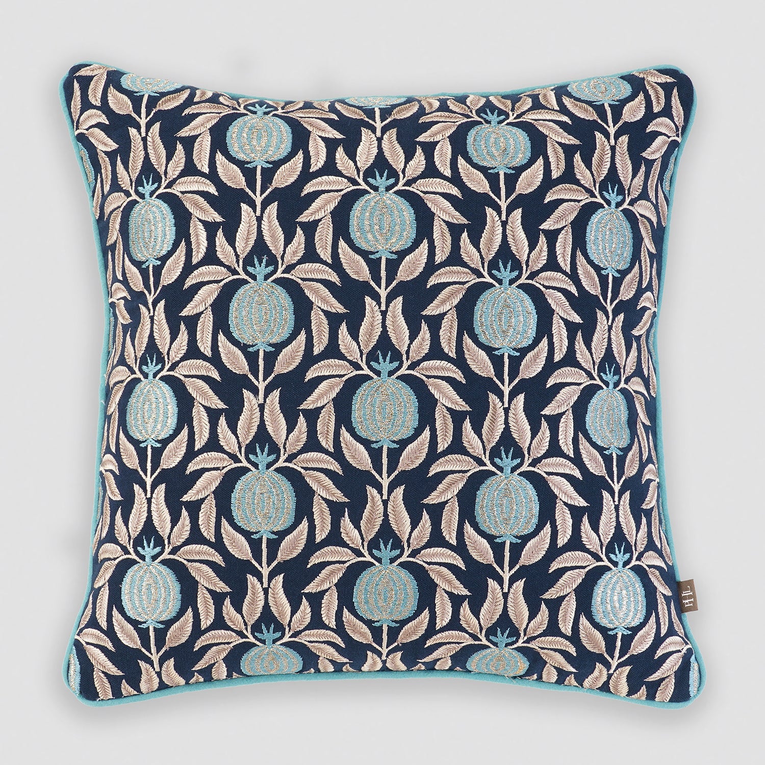 Navy Pomegranate Motif Square Cushion Cover