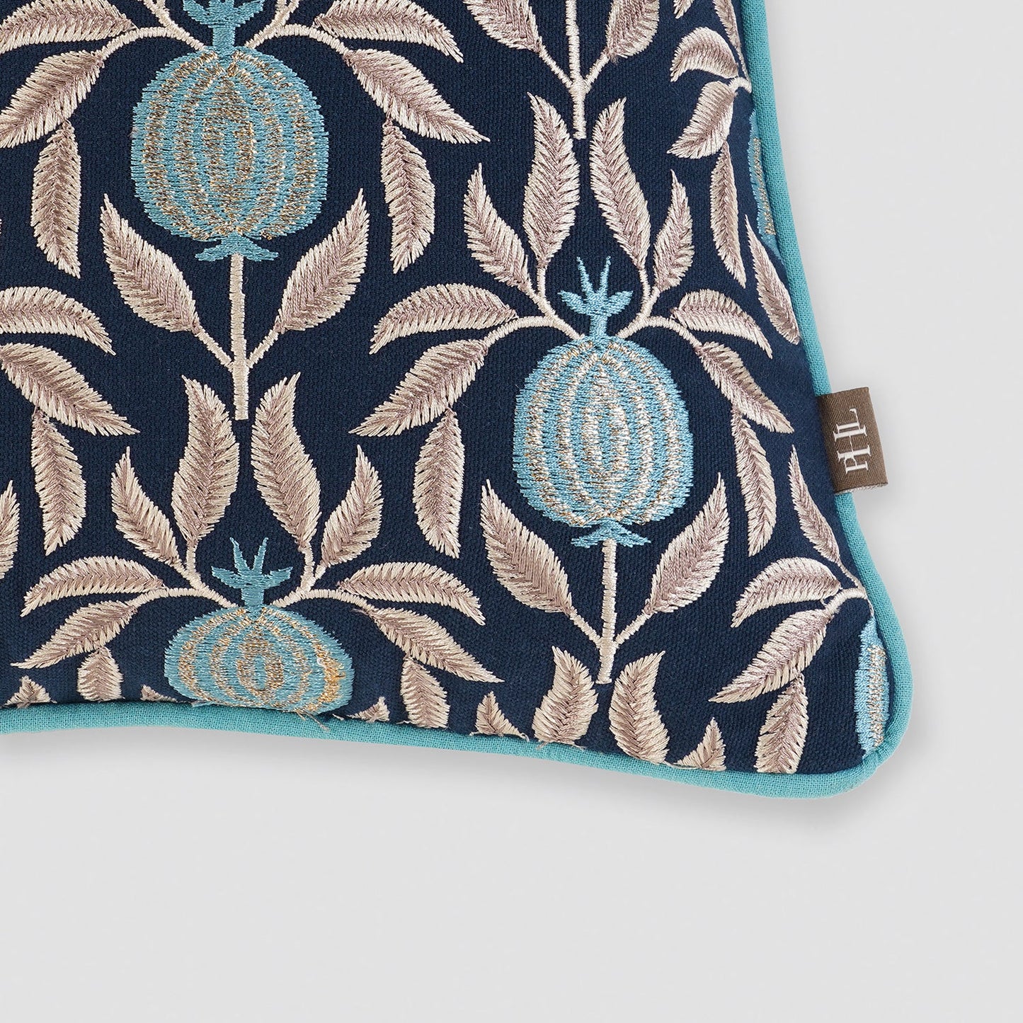 Navy Pomegranate Motif Square Cushion Cover