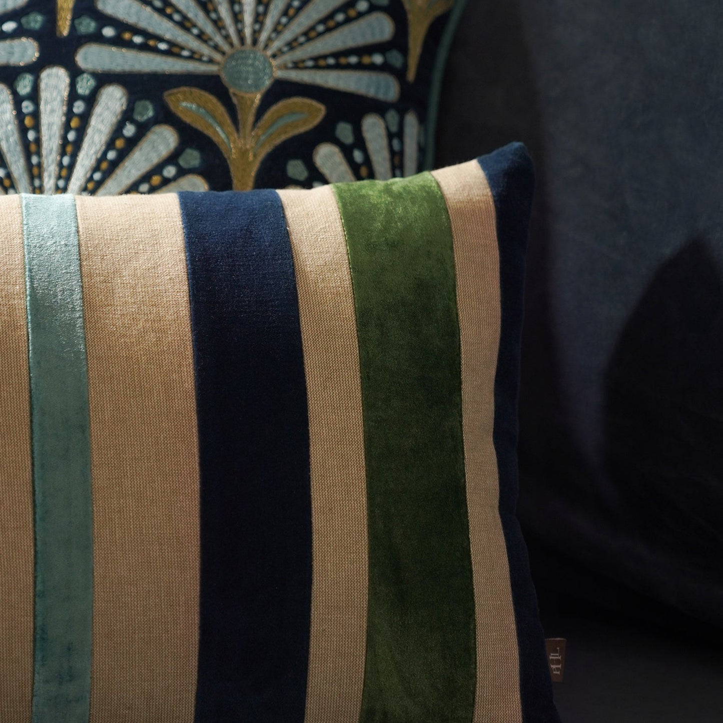Blue and Green Bold Striped Cushion Cover