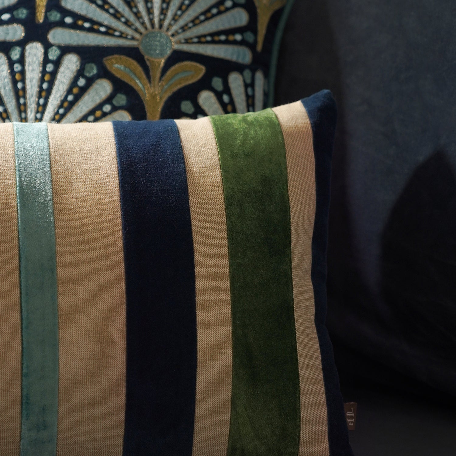 Blue and Green Bold Striped Cushion Cover