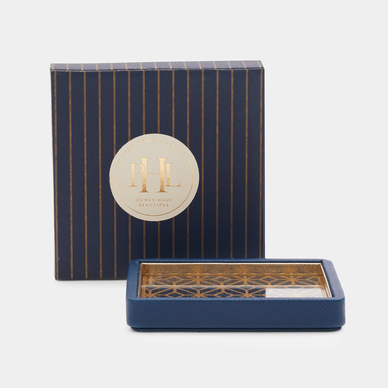 Blue Printed Glass Faux Leather Coaster