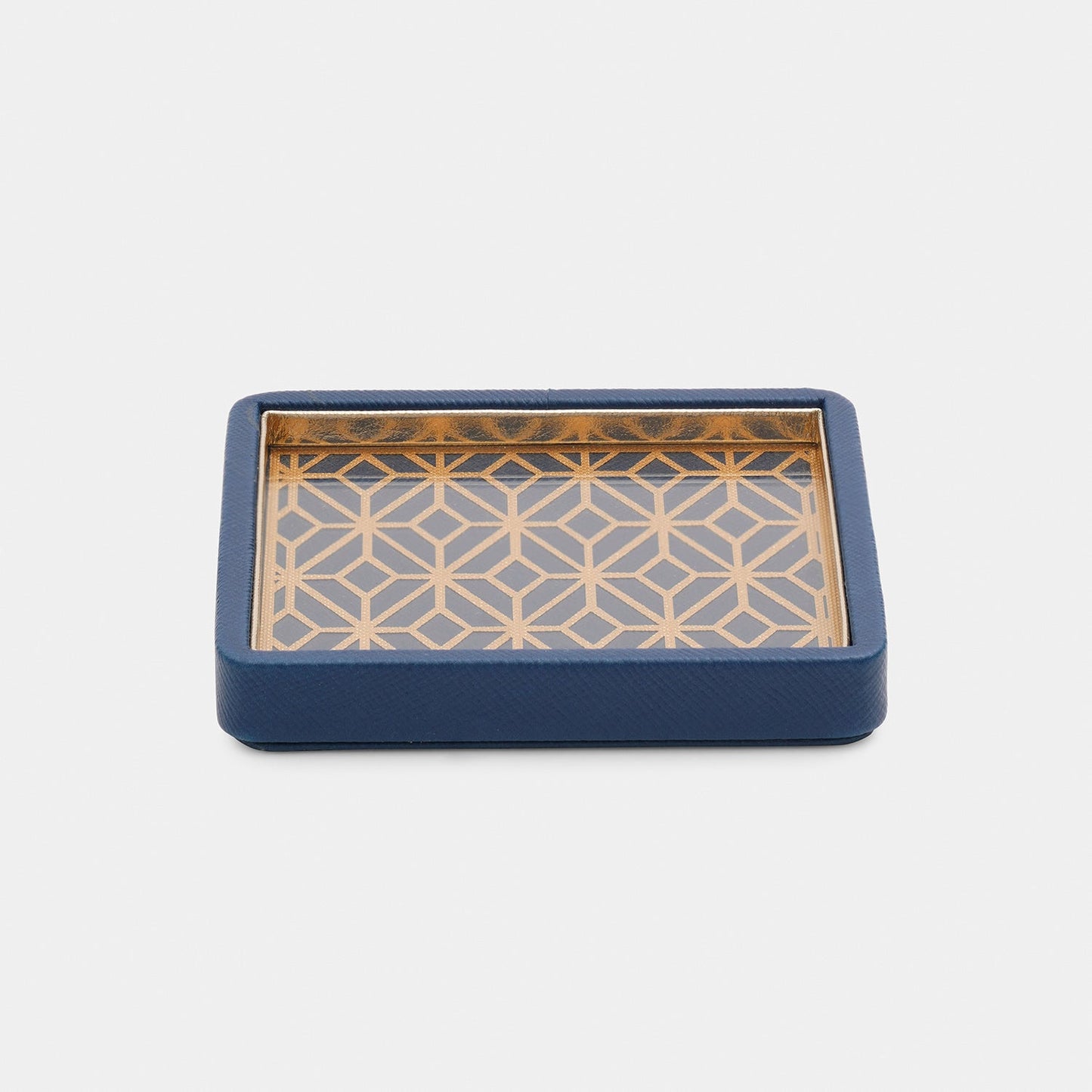 Blue Printed Glass Faux Leather Coaster