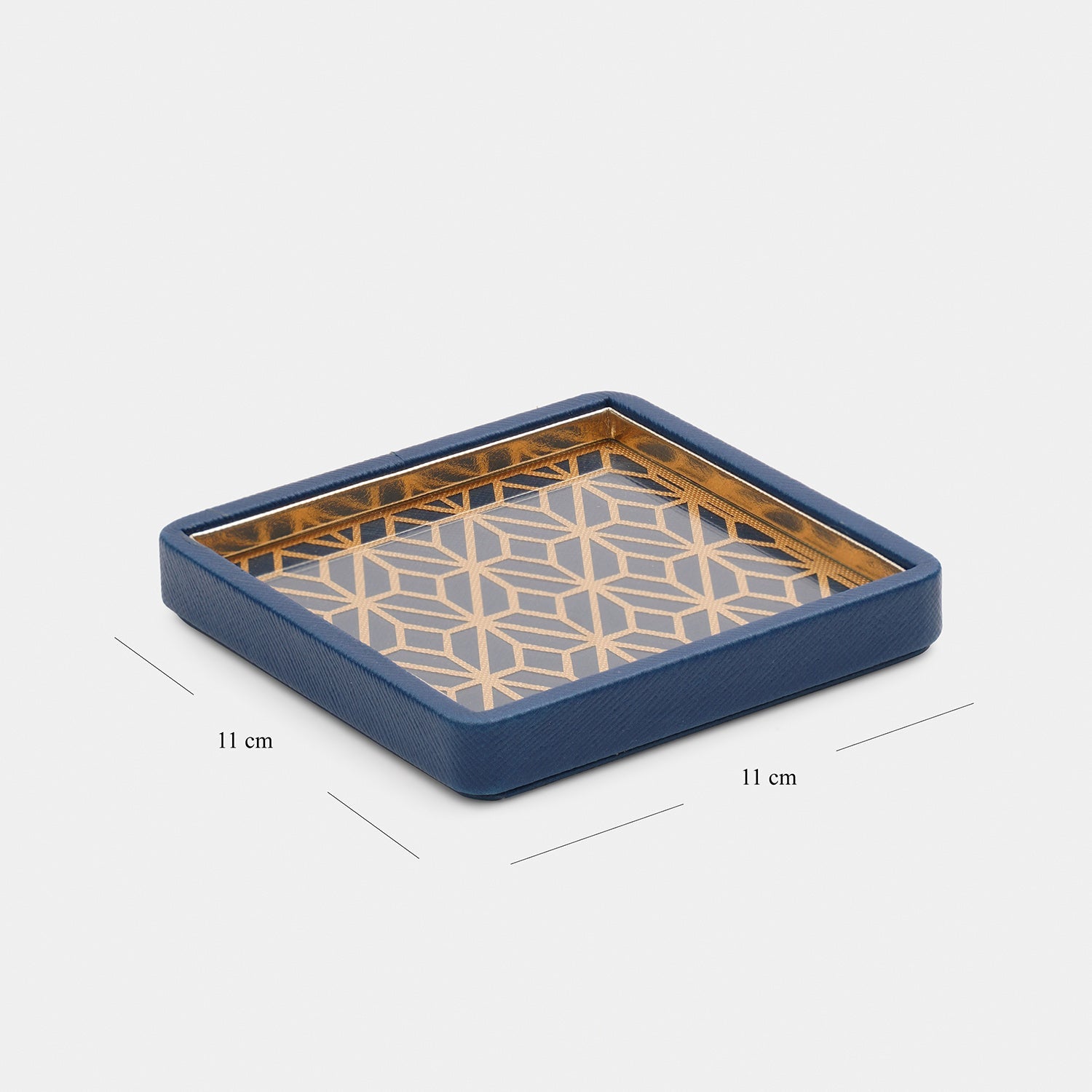 Blue Printed Glass Faux Leather Coaster