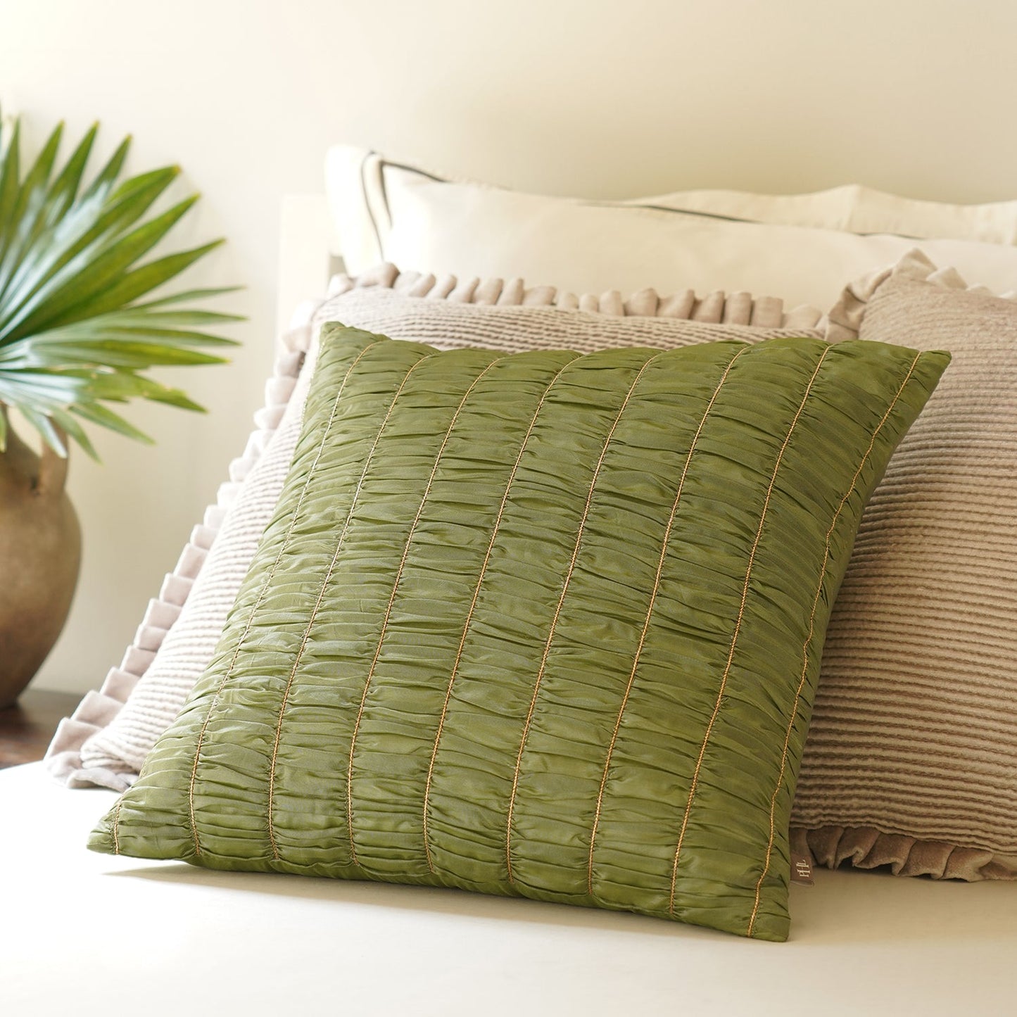Green Textured Cushion Cover