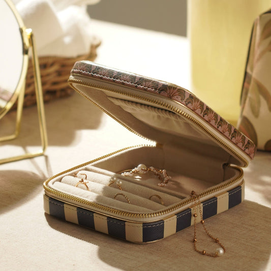 Blue Solene Square Faux Leather Travel Jewellery Box