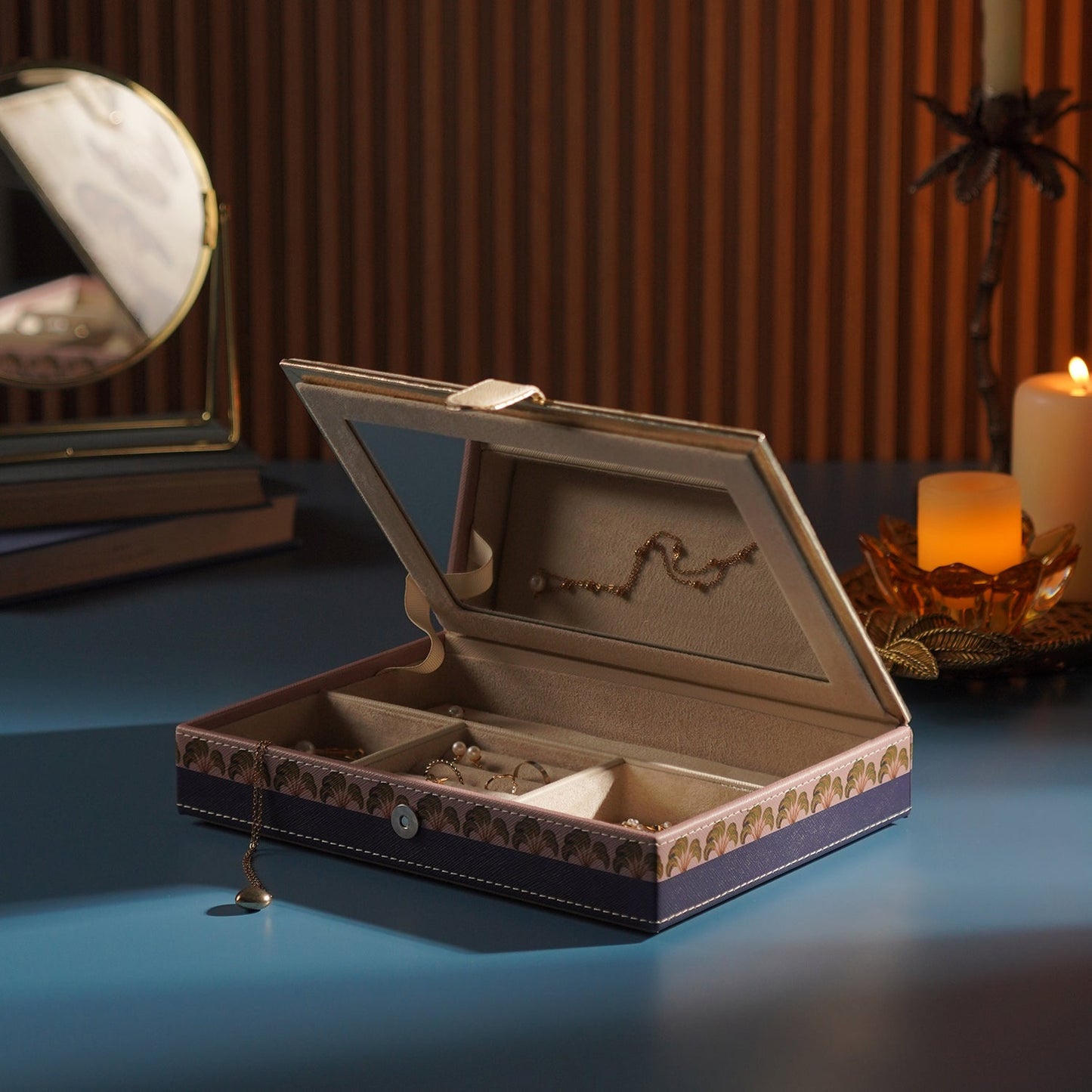 Blue Solene Square Faux Leather Jewellery Box
