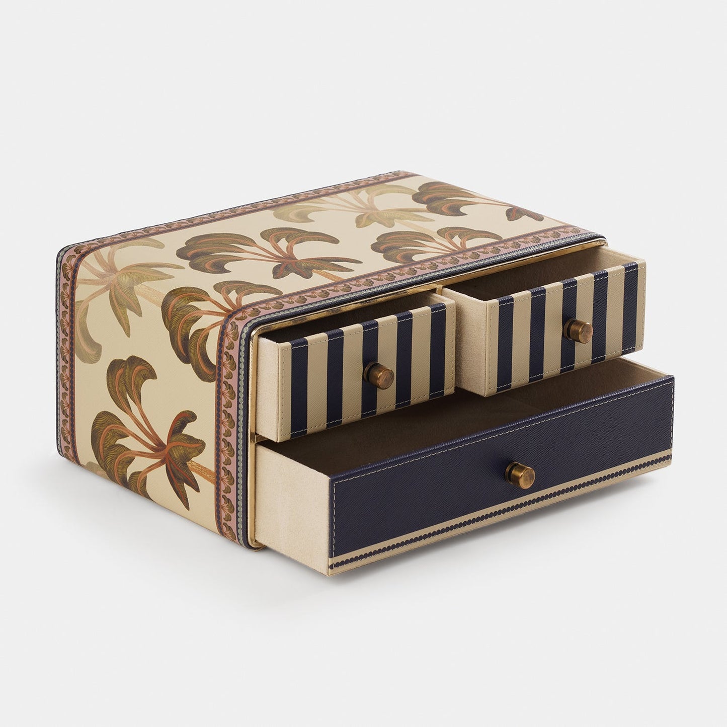 Blue Solene Faux Leather Desk Organiser with Drawer