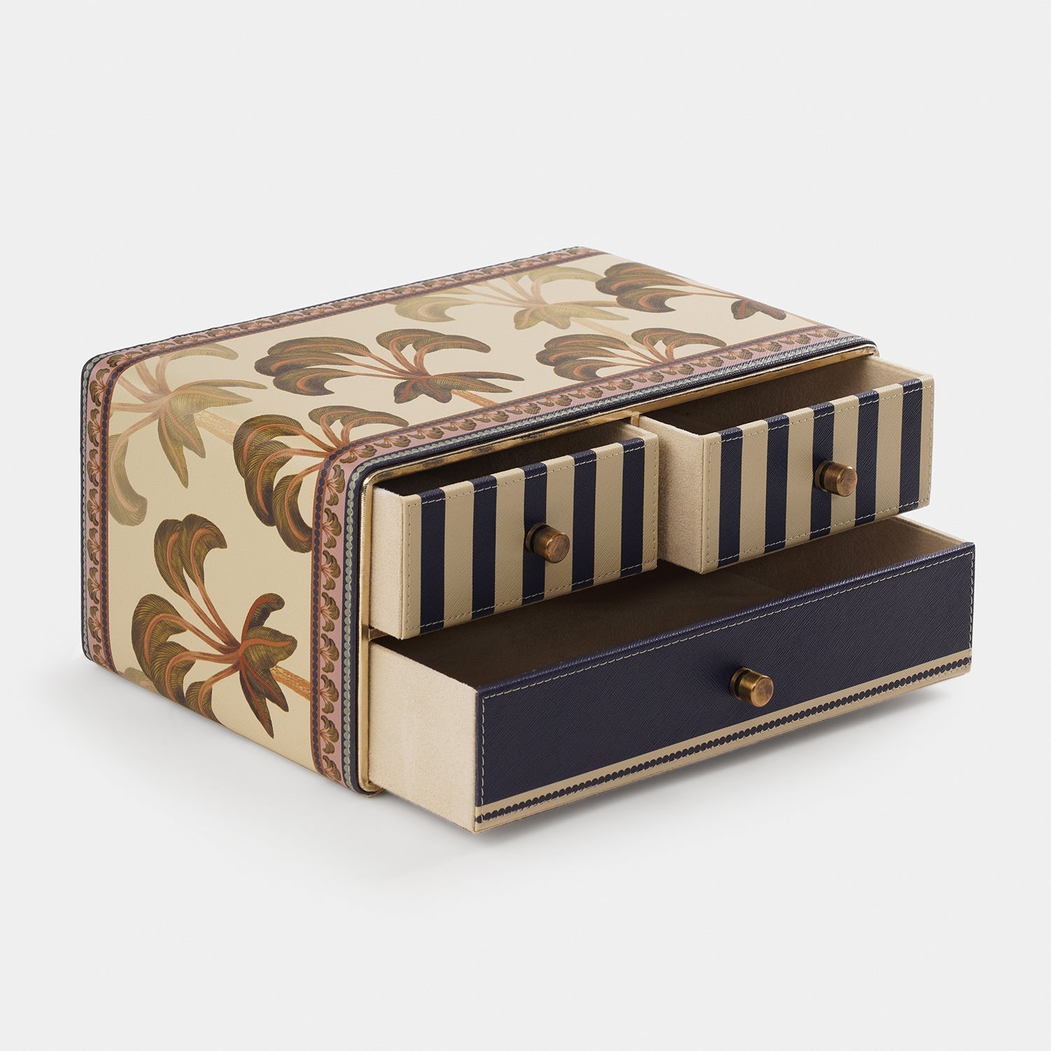 Blue Solene Faux Leather Desk Organiser with Drawer