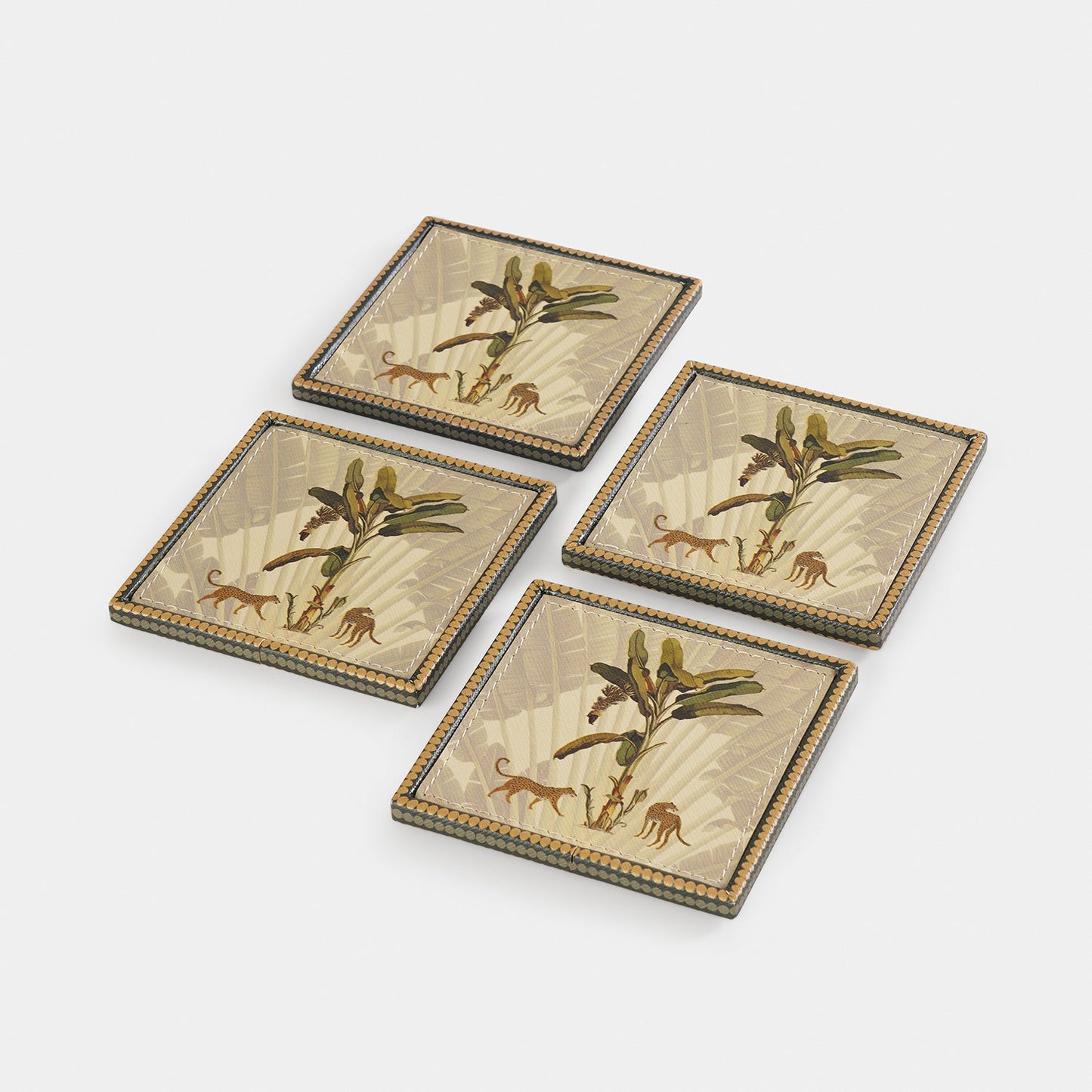 Set of 4 Beige Leopard Print Faux Leather Coasters